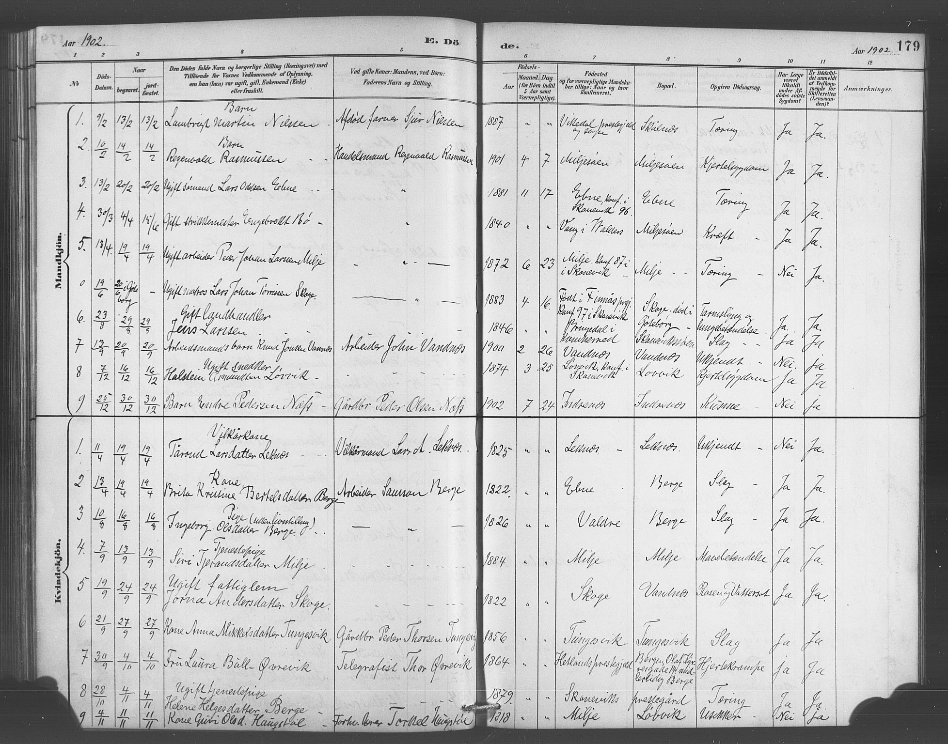 Skånevik sokneprestembete, AV/SAB-A-77801/H/Hab: Klokkerbok nr. A 2, 1888-1924, s. 179