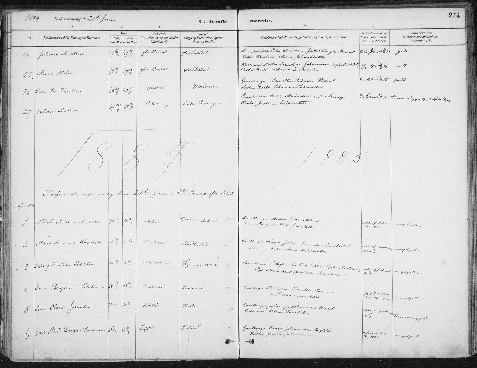 Ministerialprotokoller, klokkerbøker og fødselsregistre - Nordland, SAT/A-1459/838/L0552: Ministerialbok nr. 838A10, 1880-1910, s. 274