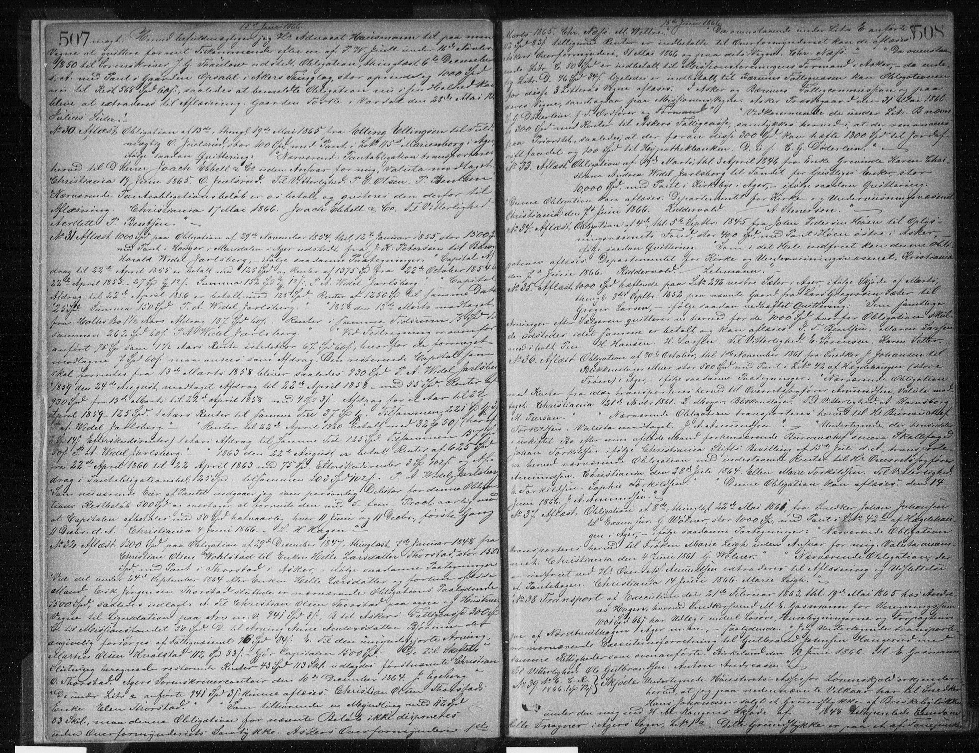 Aker sorenskriveri, SAO/A-10895/G/Gb/Gba/L0023b: Pantebok nr. I 23b, 1866-1867, s. 507-508