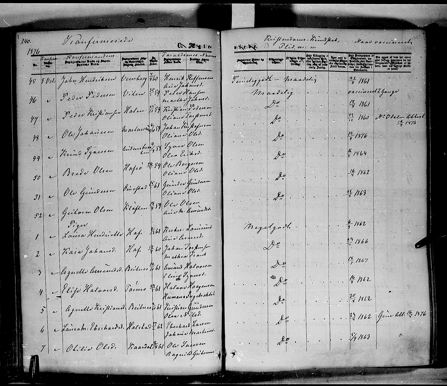 Hof prestekontor, AV/SAH-PREST-038/H/Ha/Haa/L0009: Ministerialbok nr. 9, 1862-1877, s. 240