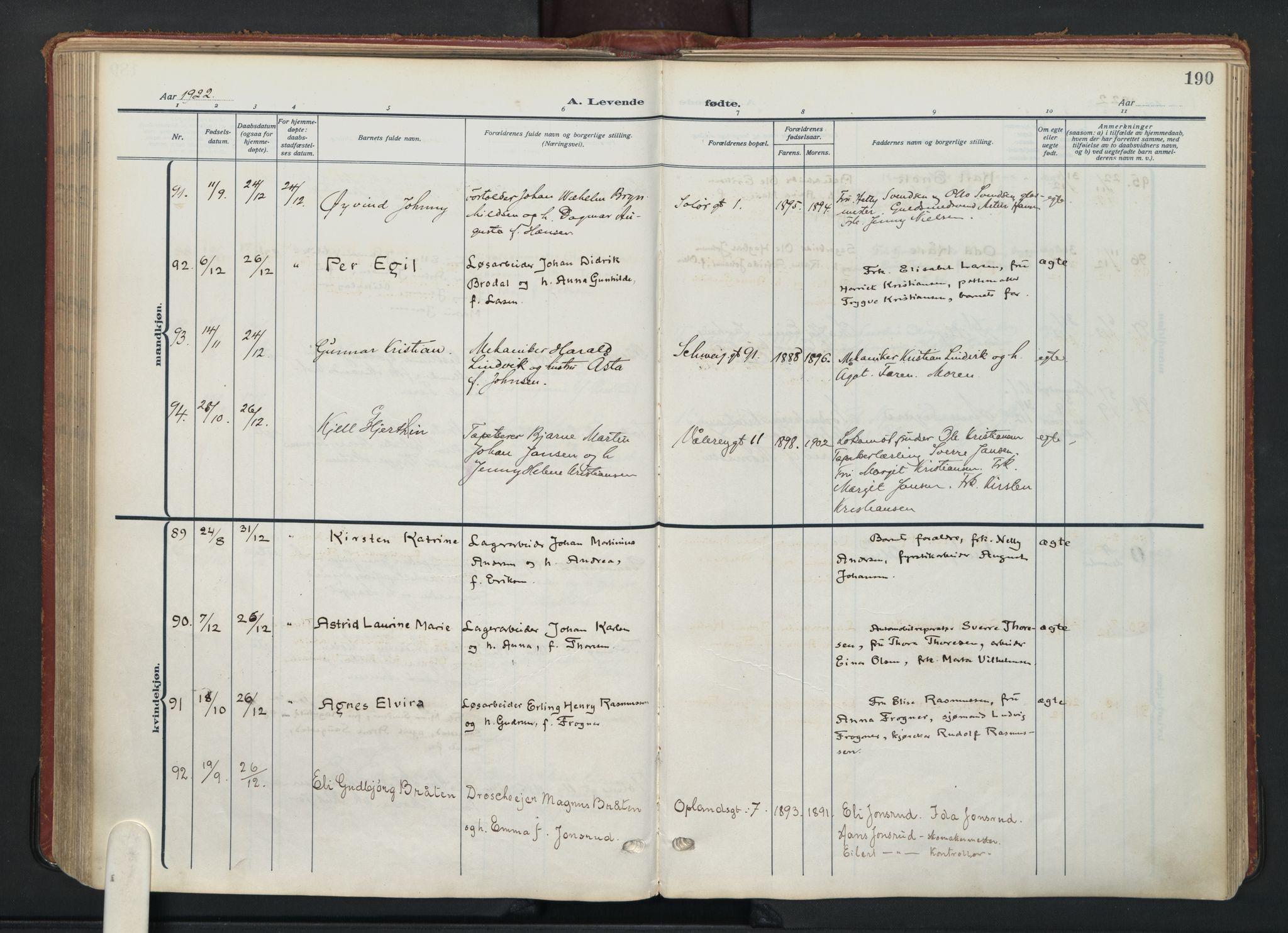 Vålerengen prestekontor Kirkebøker, AV/SAO-A-10878/F/Fa/L0004: Ministerialbok nr. 4, 1915-1929, s. 190