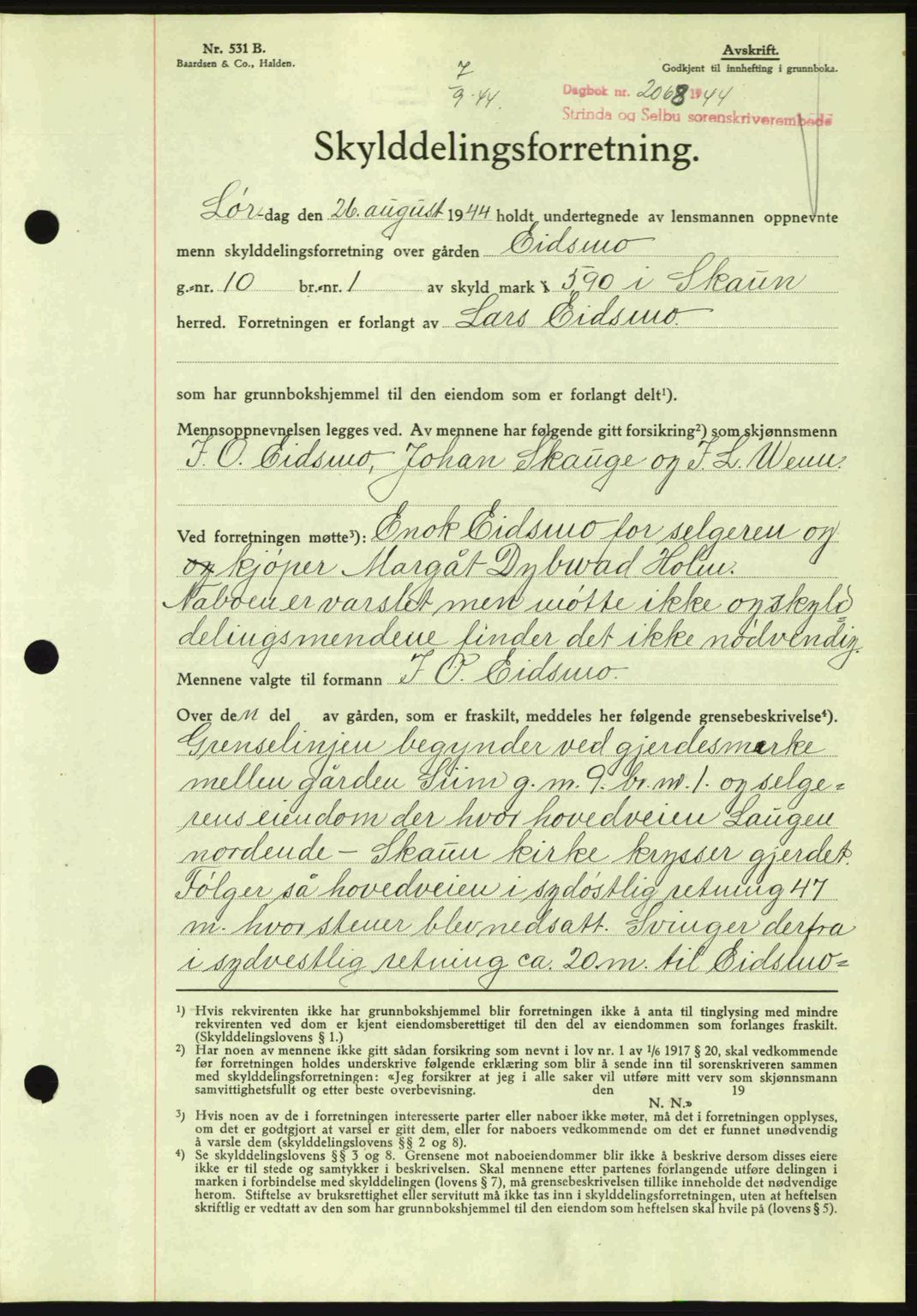 Strinda og Selbu sorenskriveri, SAT/A-0015/2/2C: Pantebok nr. A9, 1944-1945, Dagboknr: 2068/1944