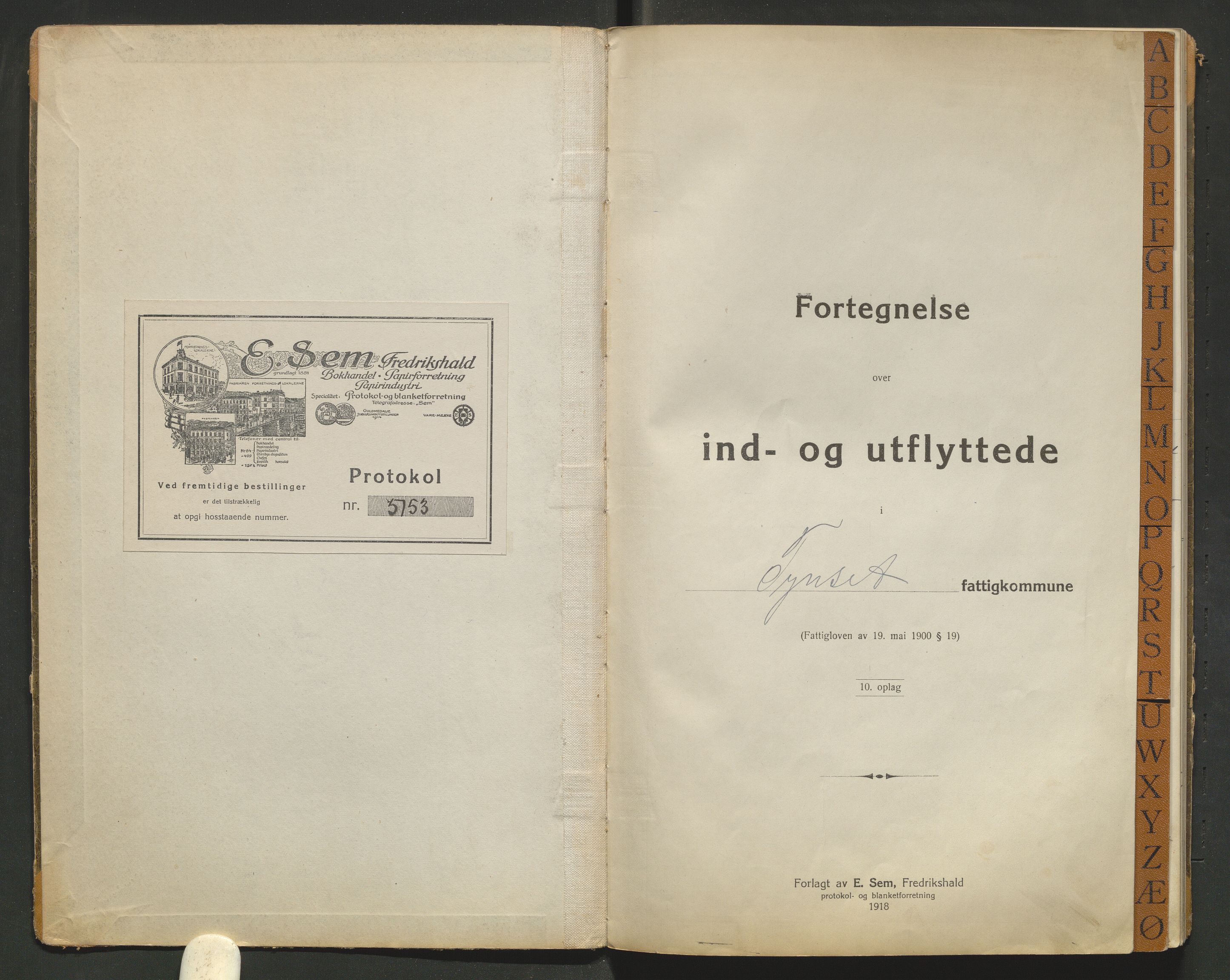 Tynset lensmannskontor, AV/SAH-LHT-029/L/La/L0001/0002: Protokoller over inn- og utflyttede / Protokoll over inn- og utflyttede, 1919-1933