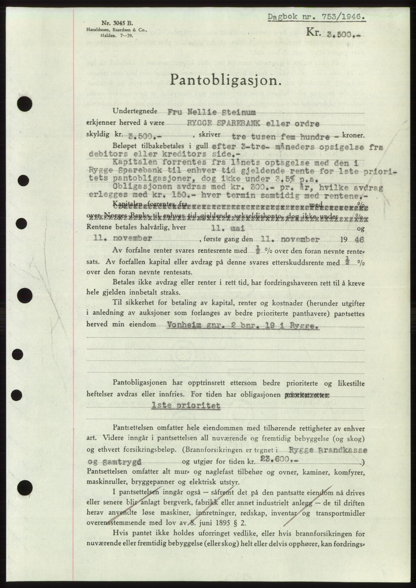 Moss sorenskriveri, SAO/A-10168: Pantebok nr. B15, 1946-1946, Dagboknr: 753/1946