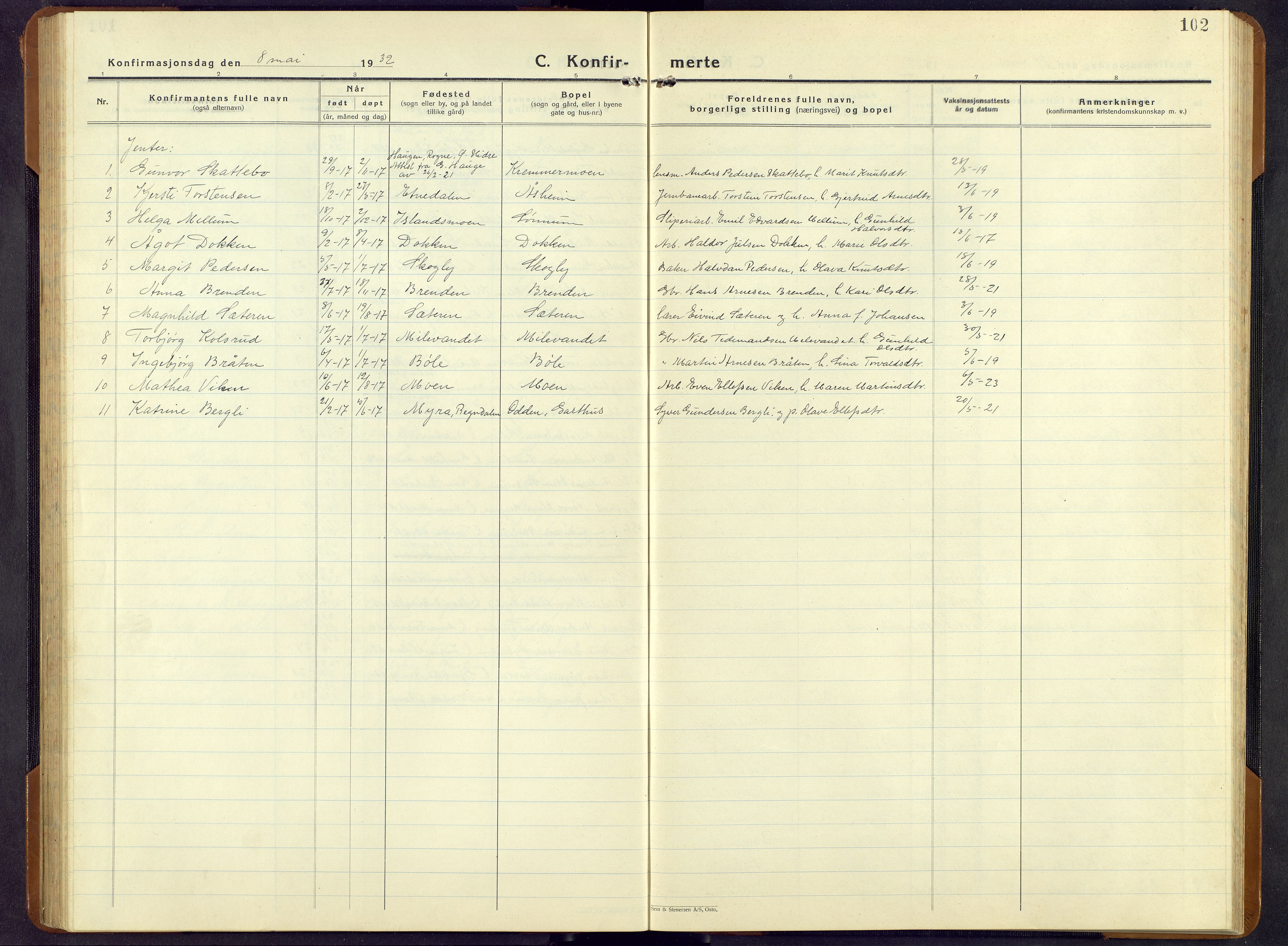 Sør-Aurdal prestekontor, SAH/PREST-128/H/Ha/Hab/L0011: Klokkerbok nr. 11, 1922-1950, s. 102