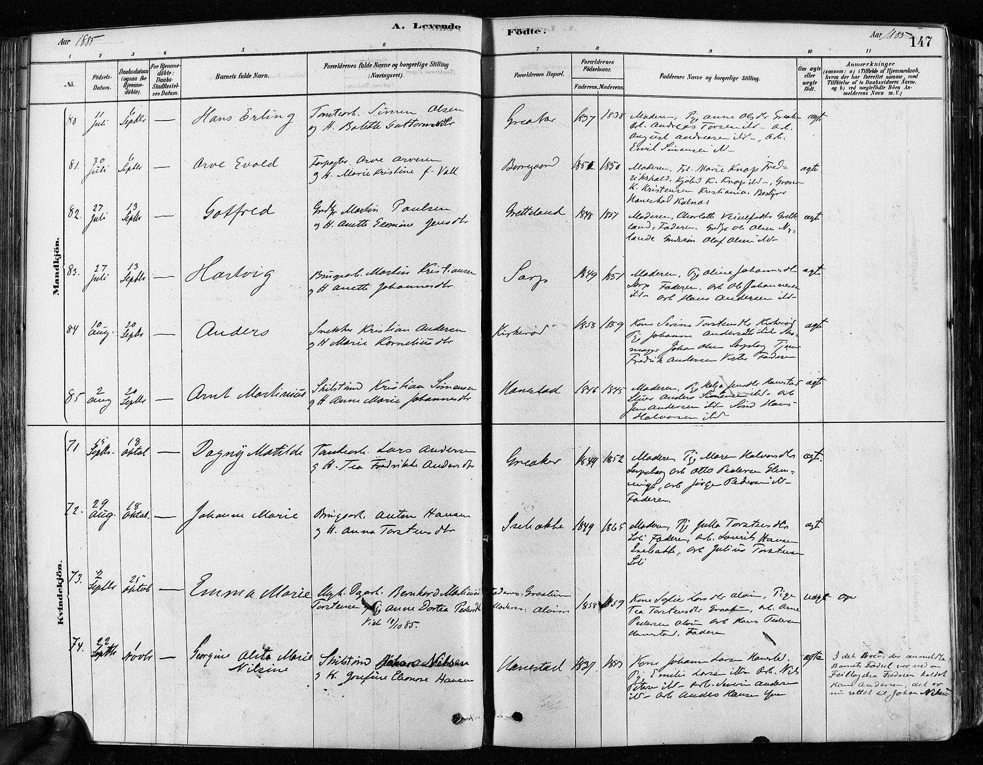 Tune prestekontor Kirkebøker, AV/SAO-A-2007/F/Fa/L0017: Ministerialbok nr. 17, 1878-1887, s. 147