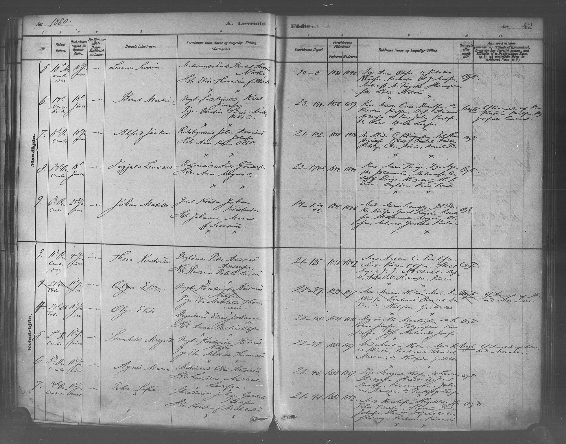 Korskirken sokneprestembete, SAB/A-76101/H/Haa/L0021: Ministerialbok nr. B 7, 1878-1889, s. 42