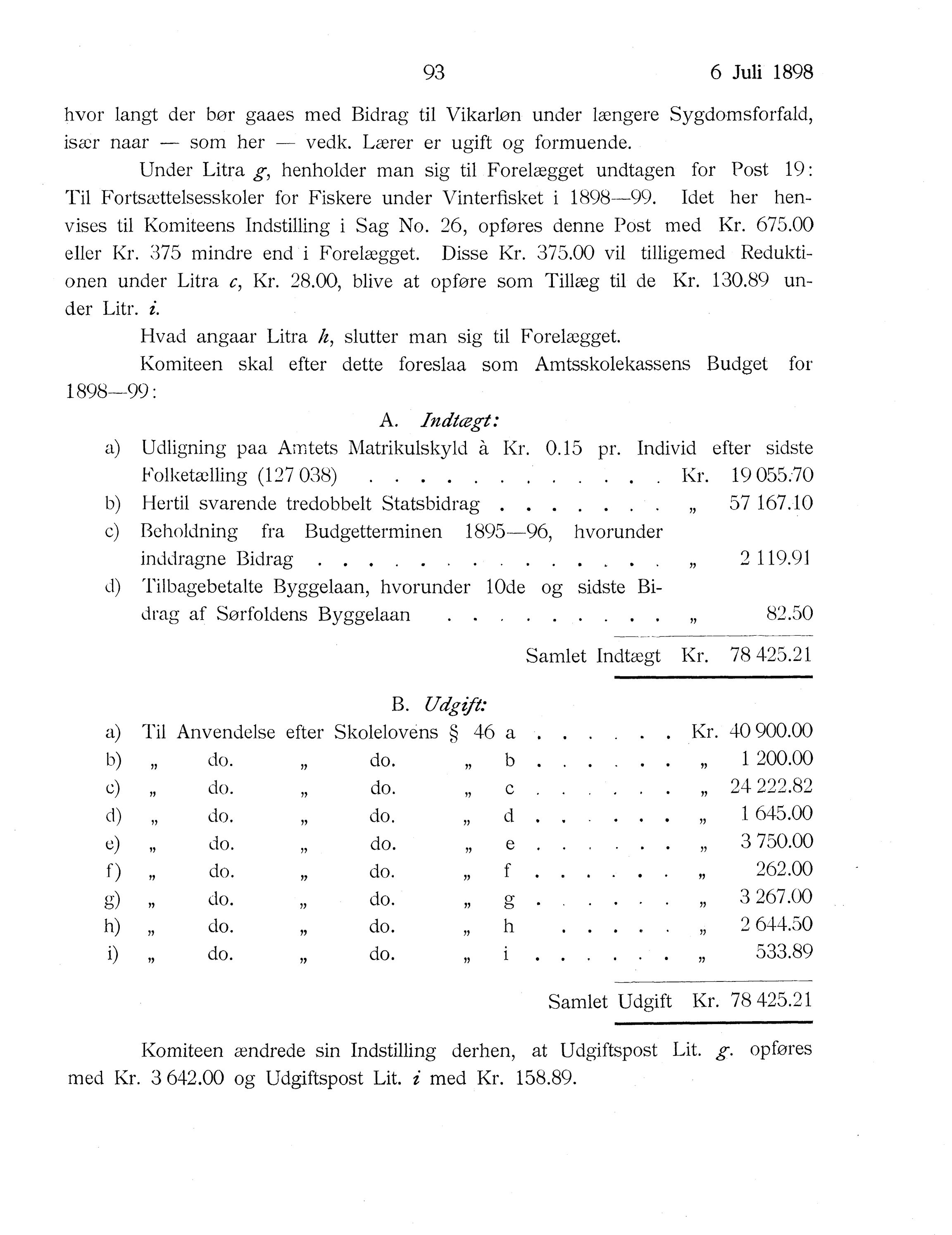 Nordland Fylkeskommune. Fylkestinget, AIN/NFK-17/176/A/Ac/L0021: Fylkestingsforhandlinger 1898, 1898