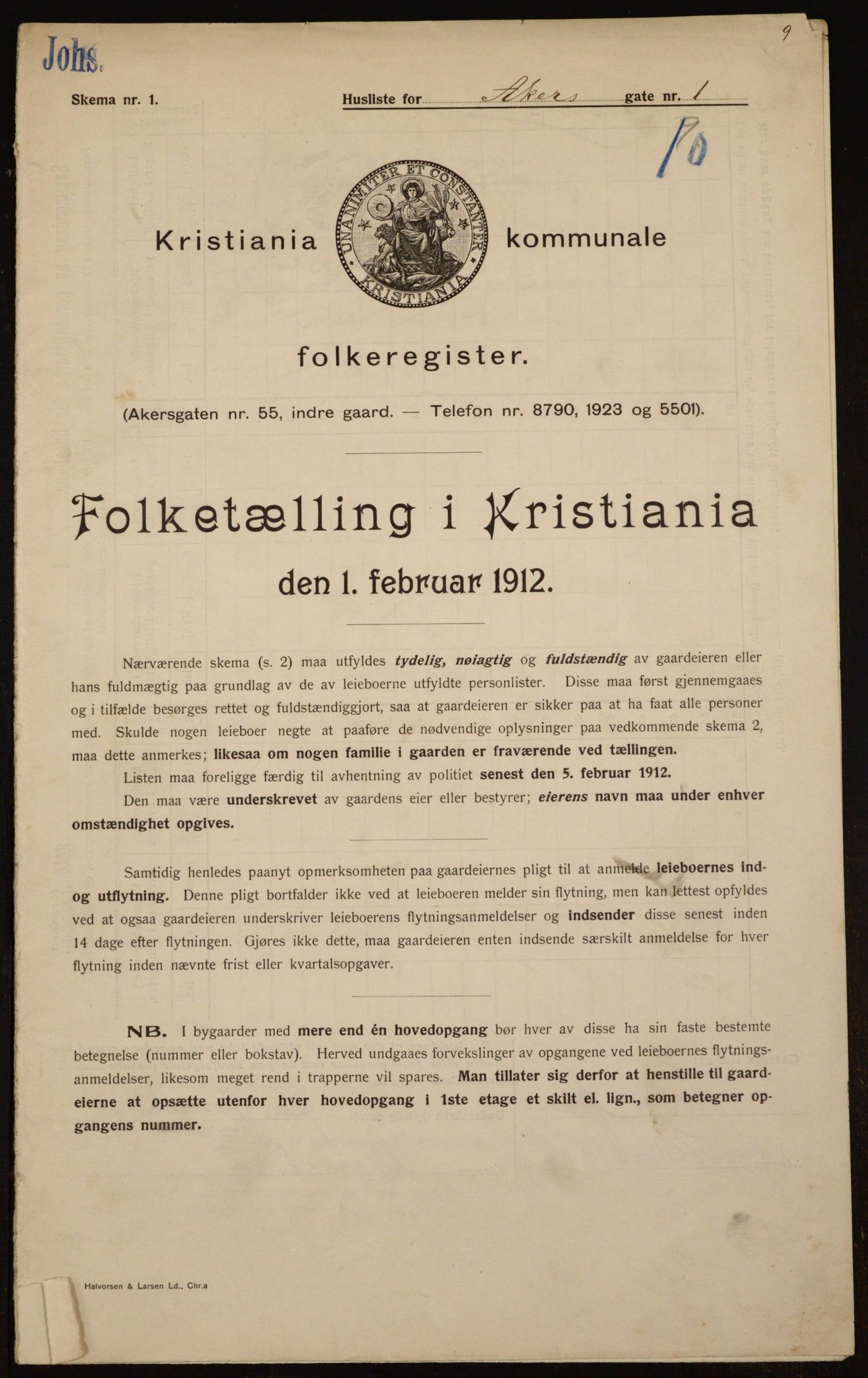 OBA, Kommunal folketelling 1.2.1912 for Kristiania, 1912, s. 303