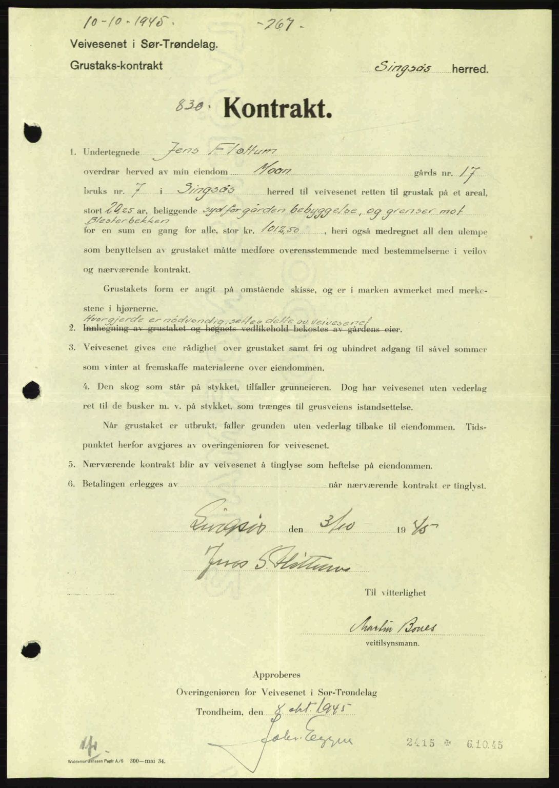 Gauldal sorenskriveri, SAT/A-0014/1/2/2C: Pantebok nr. A1a, 1945-1945, Dagboknr: 830/1945