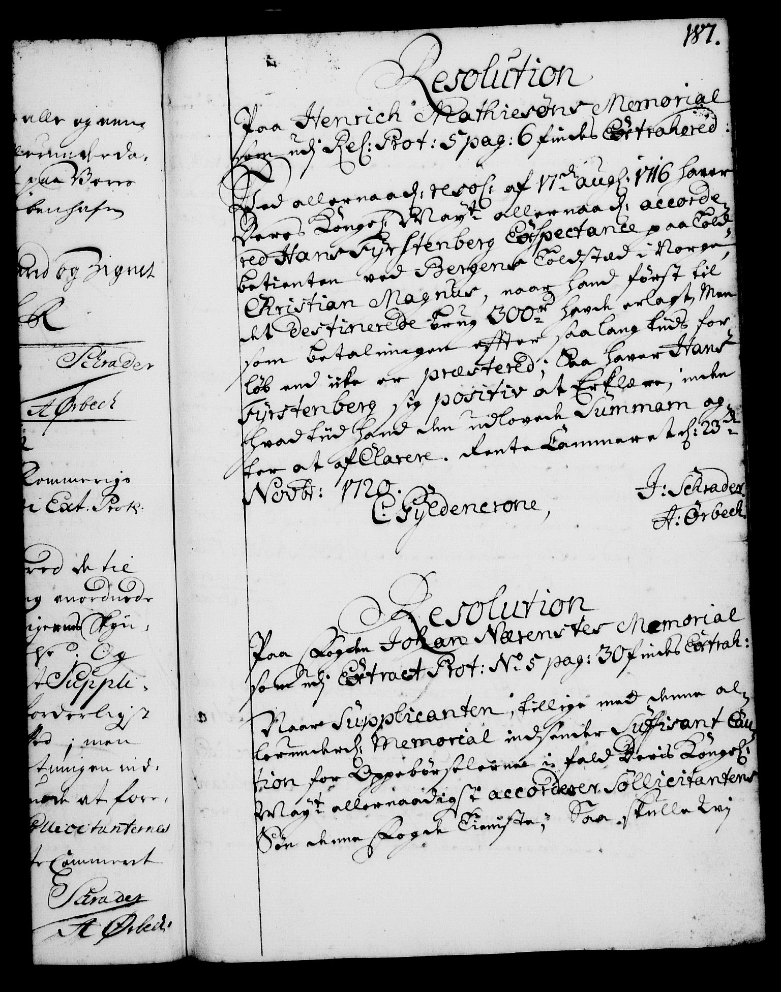 Rentekammeret, Kammerkanselliet, RA/EA-3111/G/Gg/Gga/L0001: Norsk ekspedisjonsprotokoll med register (merket RK 53.1), 1720-1723, s. 187