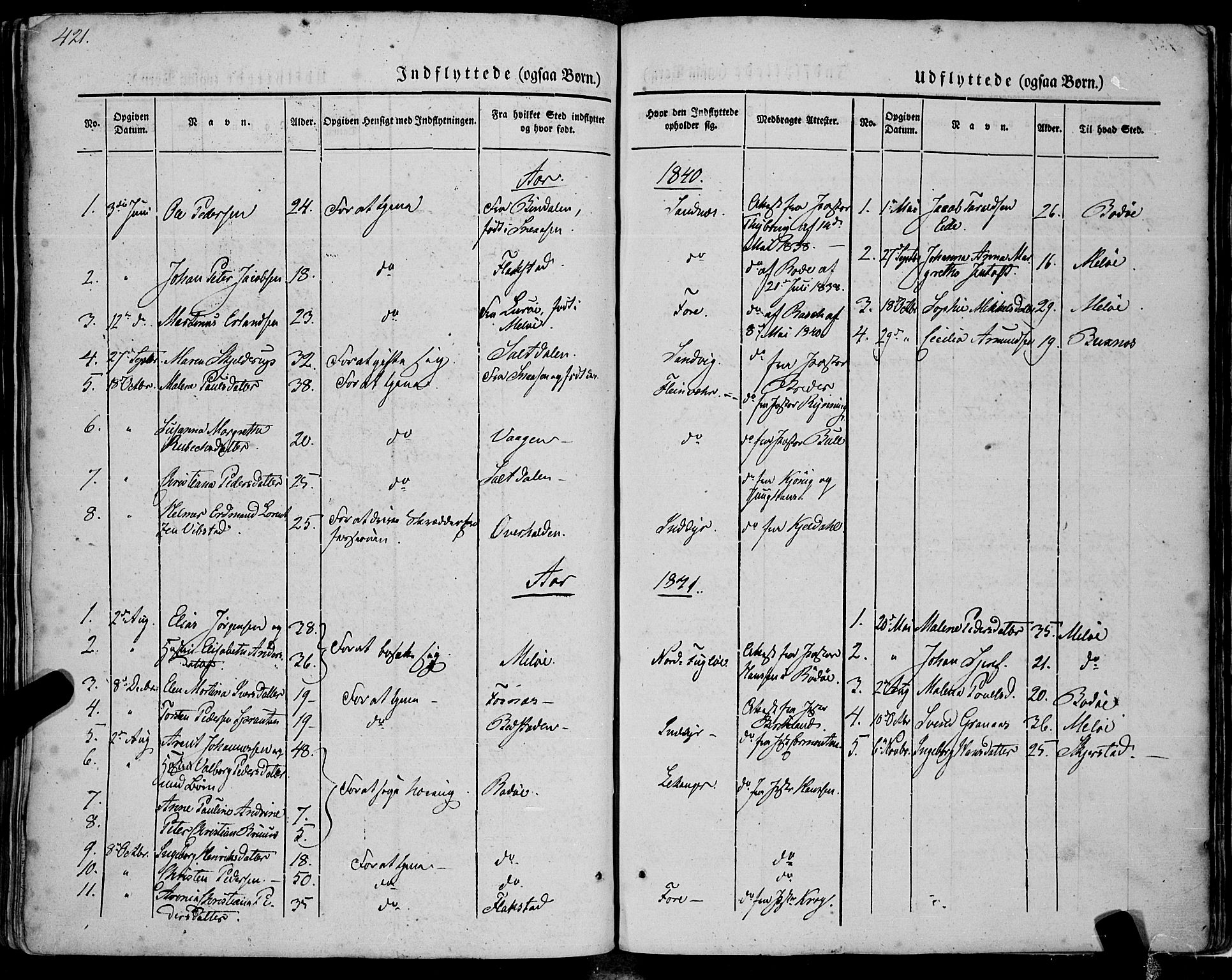Ministerialprotokoller, klokkerbøker og fødselsregistre - Nordland, SAT/A-1459/805/L0097: Ministerialbok nr. 805A04, 1837-1861, s. 421
