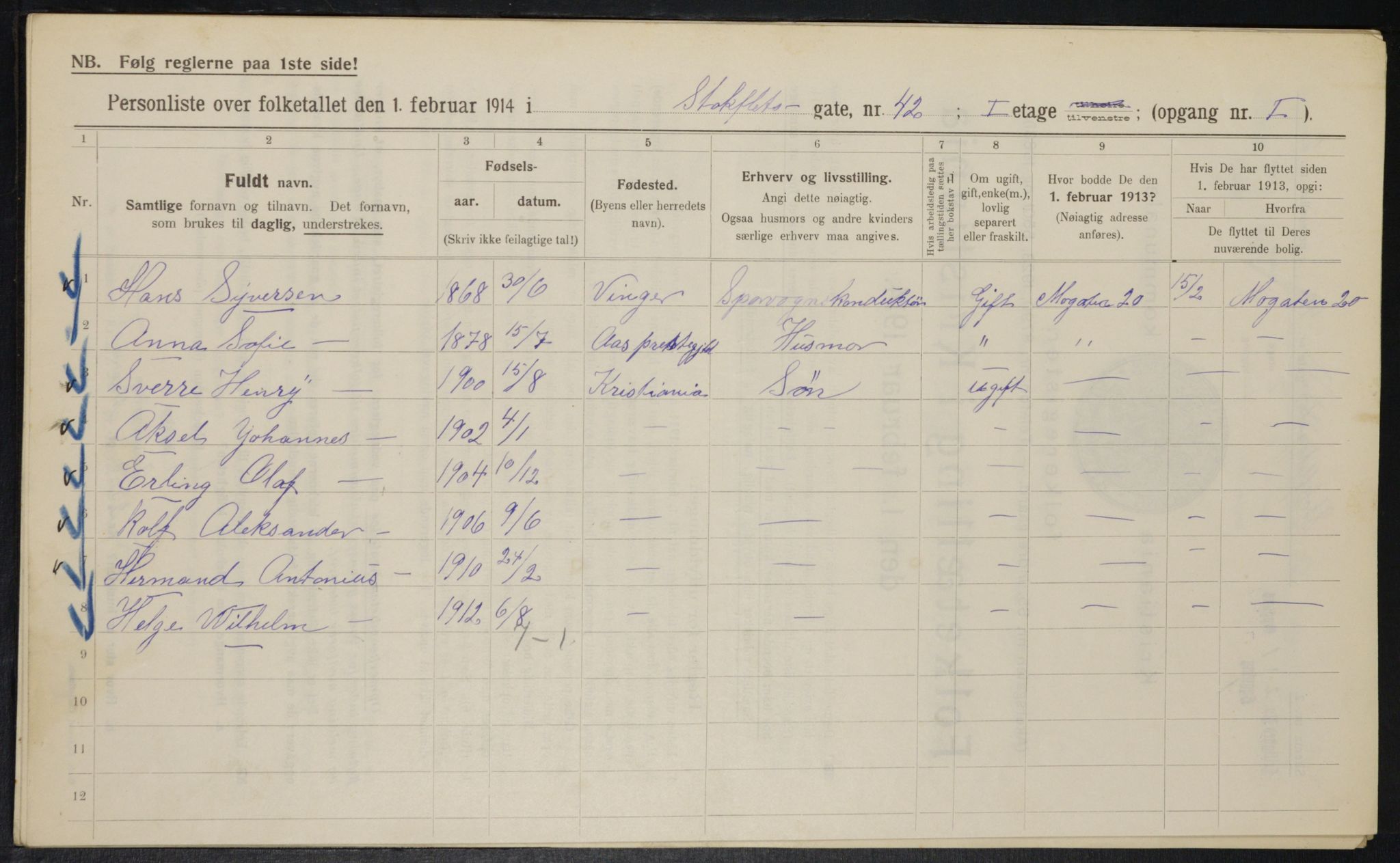 OBA, Kommunal folketelling 1.2.1914 for Kristiania, 1914, s. 102276