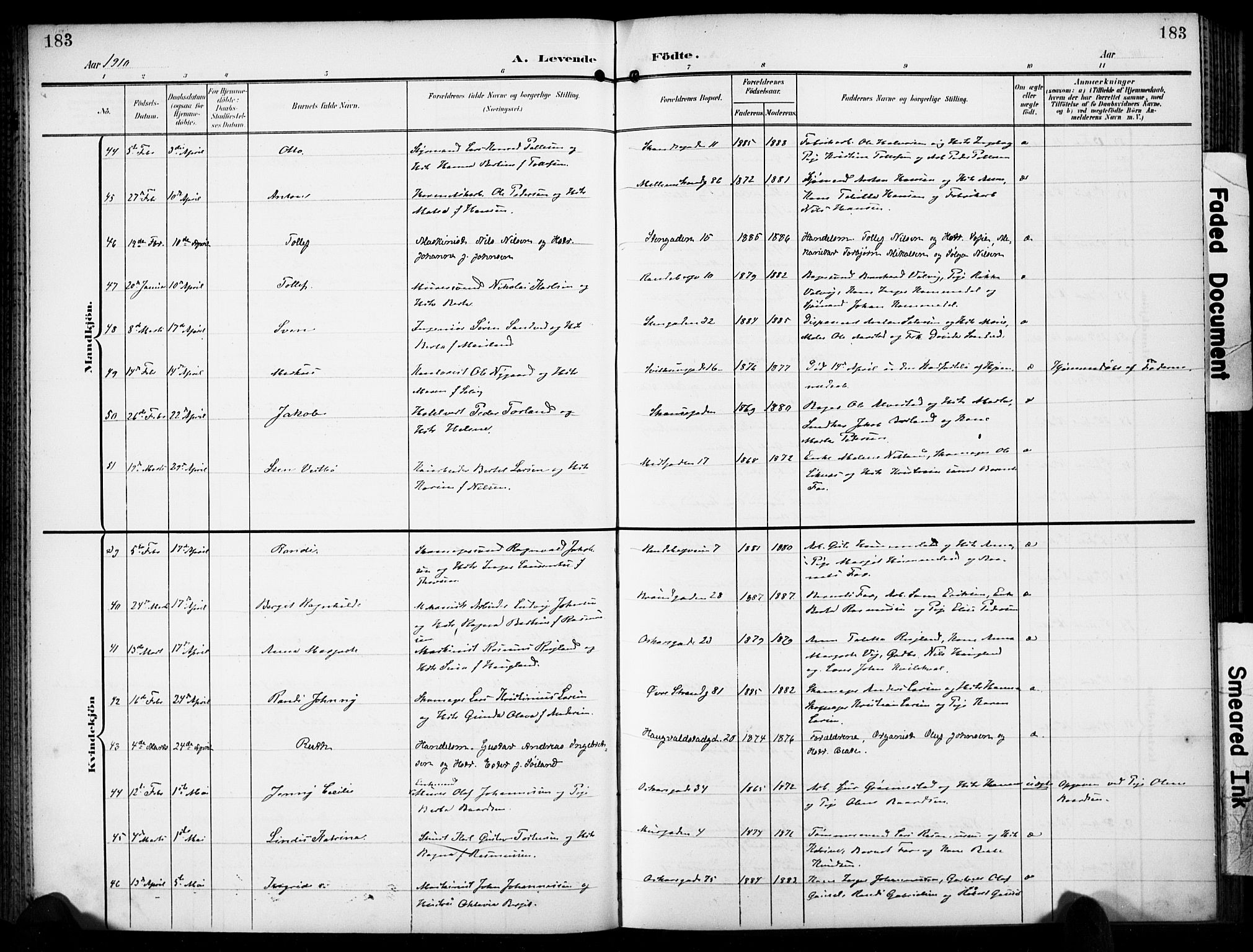 Domkirken sokneprestkontor, AV/SAST-A-101812/001/30/30BB/L0018: Klokkerbok nr. B 18, 1903-1915, s. 183