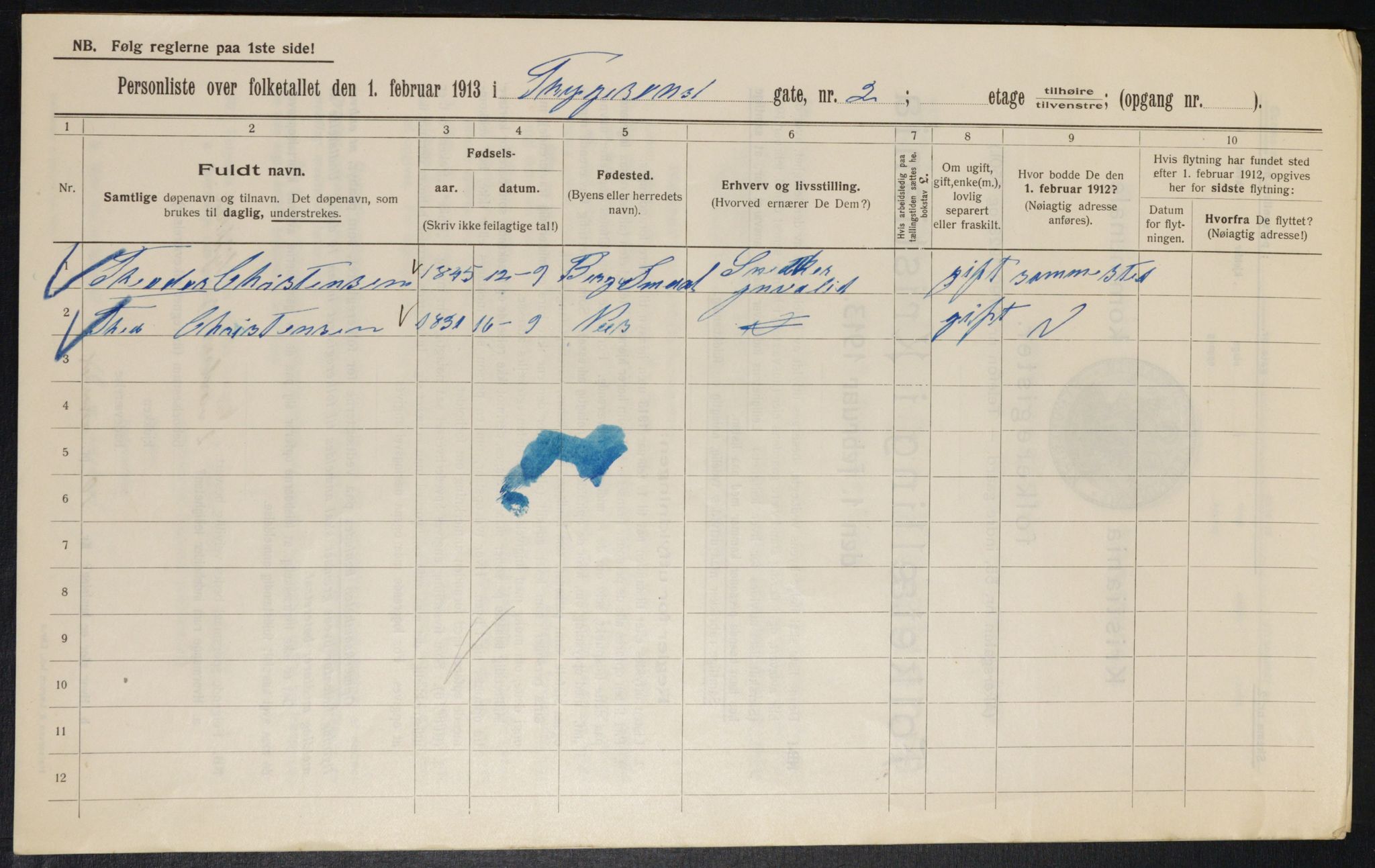 OBA, Kommunal folketelling 1.2.1913 for Kristiania, 1913, s. 111382