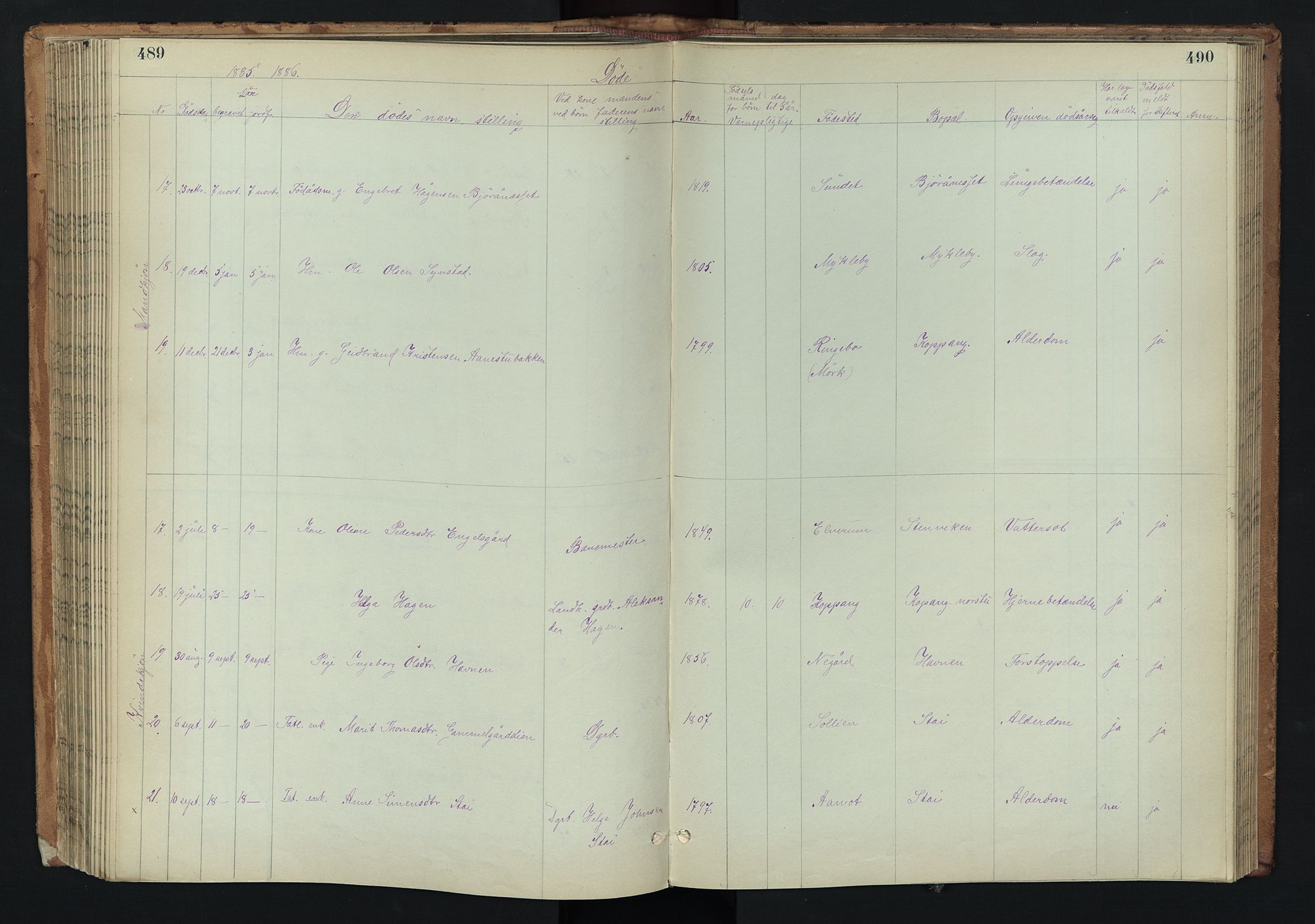 Stor-Elvdal prestekontor, AV/SAH-PREST-052/H/Ha/Hab/L0002: Klokkerbok nr. 2, 1860-1894, s. 489-490