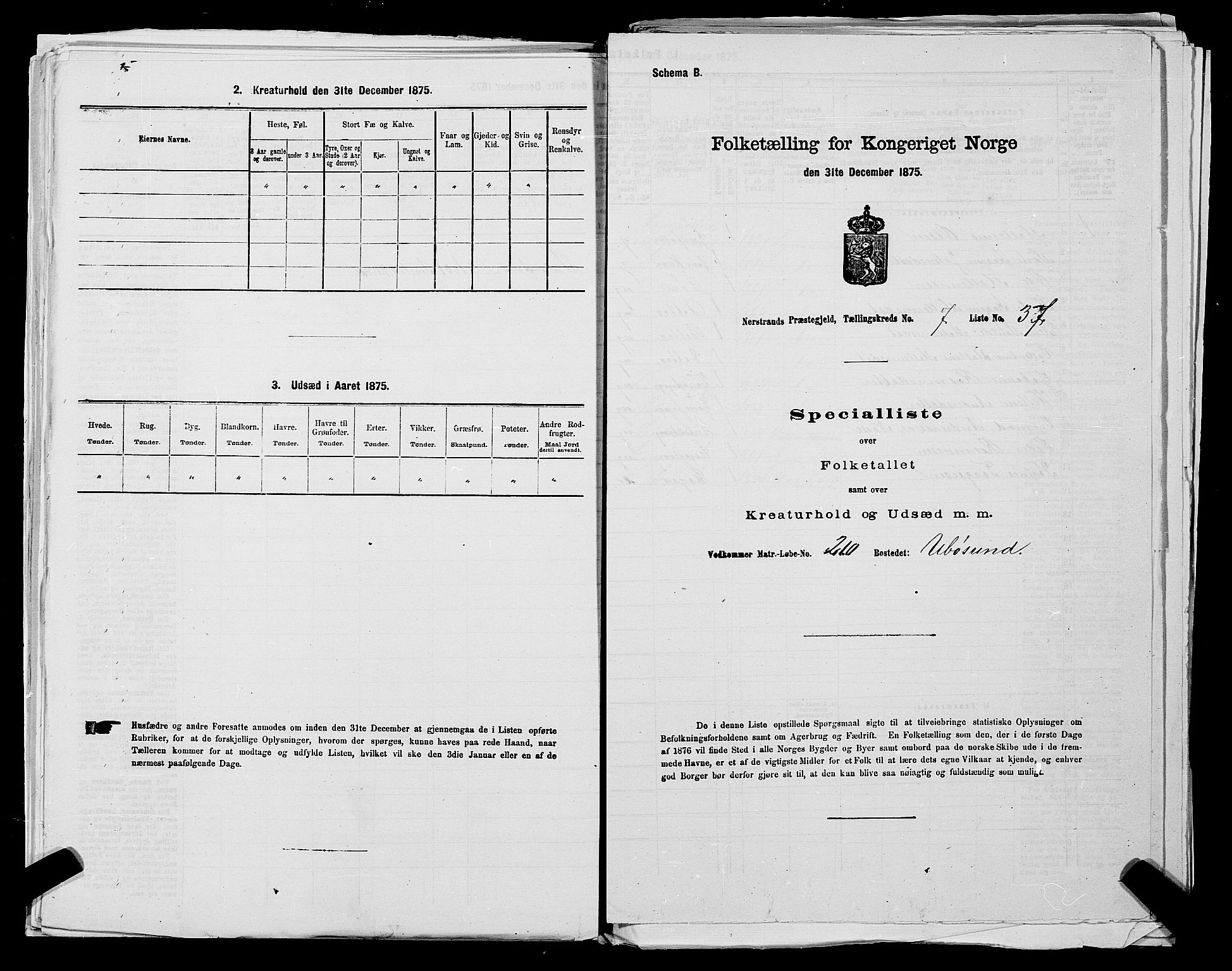 SAST, Folketelling 1875 for 1139P Nedstrand prestegjeld, 1875, s. 854