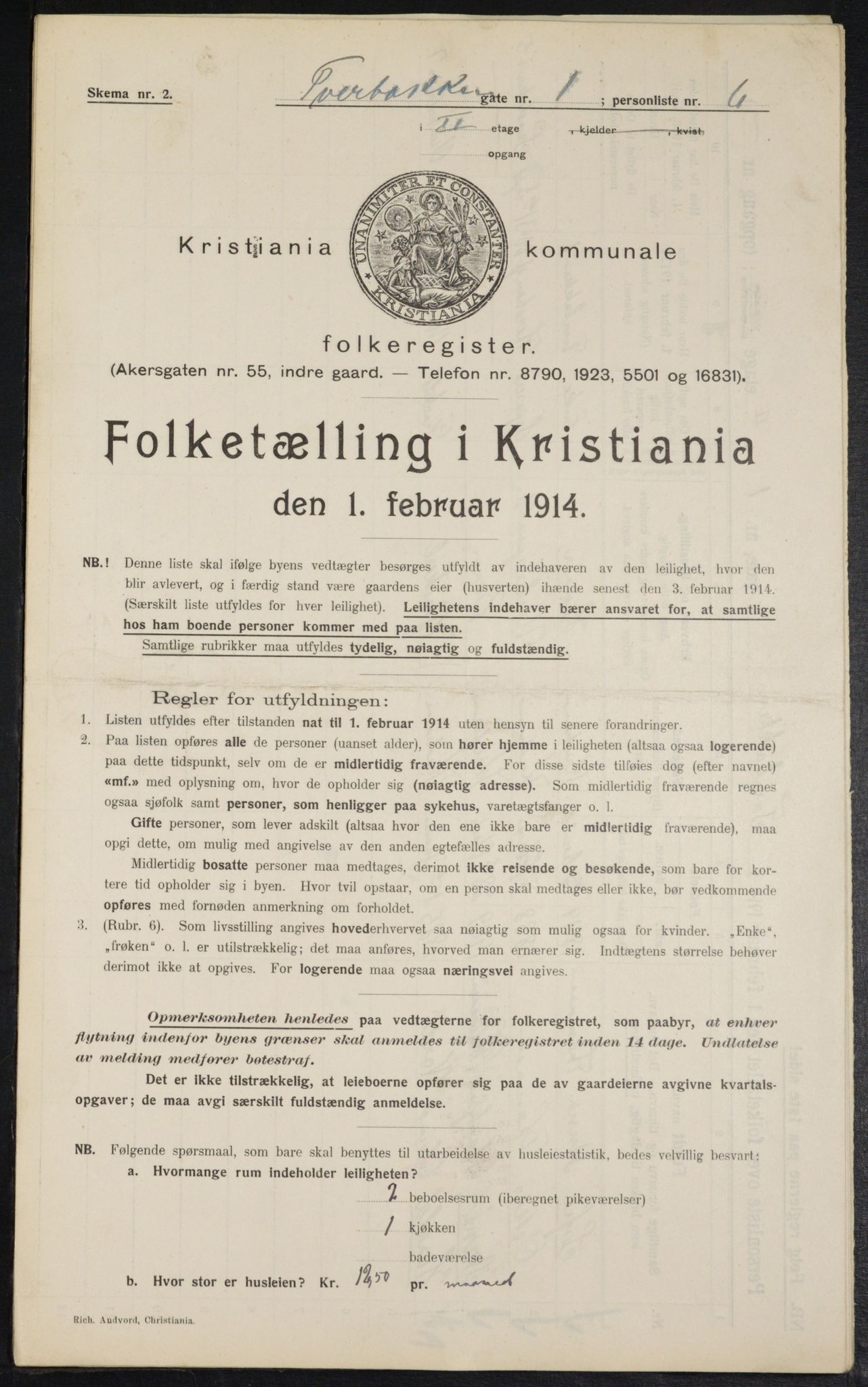 OBA, Kommunal folketelling 1.2.1914 for Kristiania, 1914, s. 118186