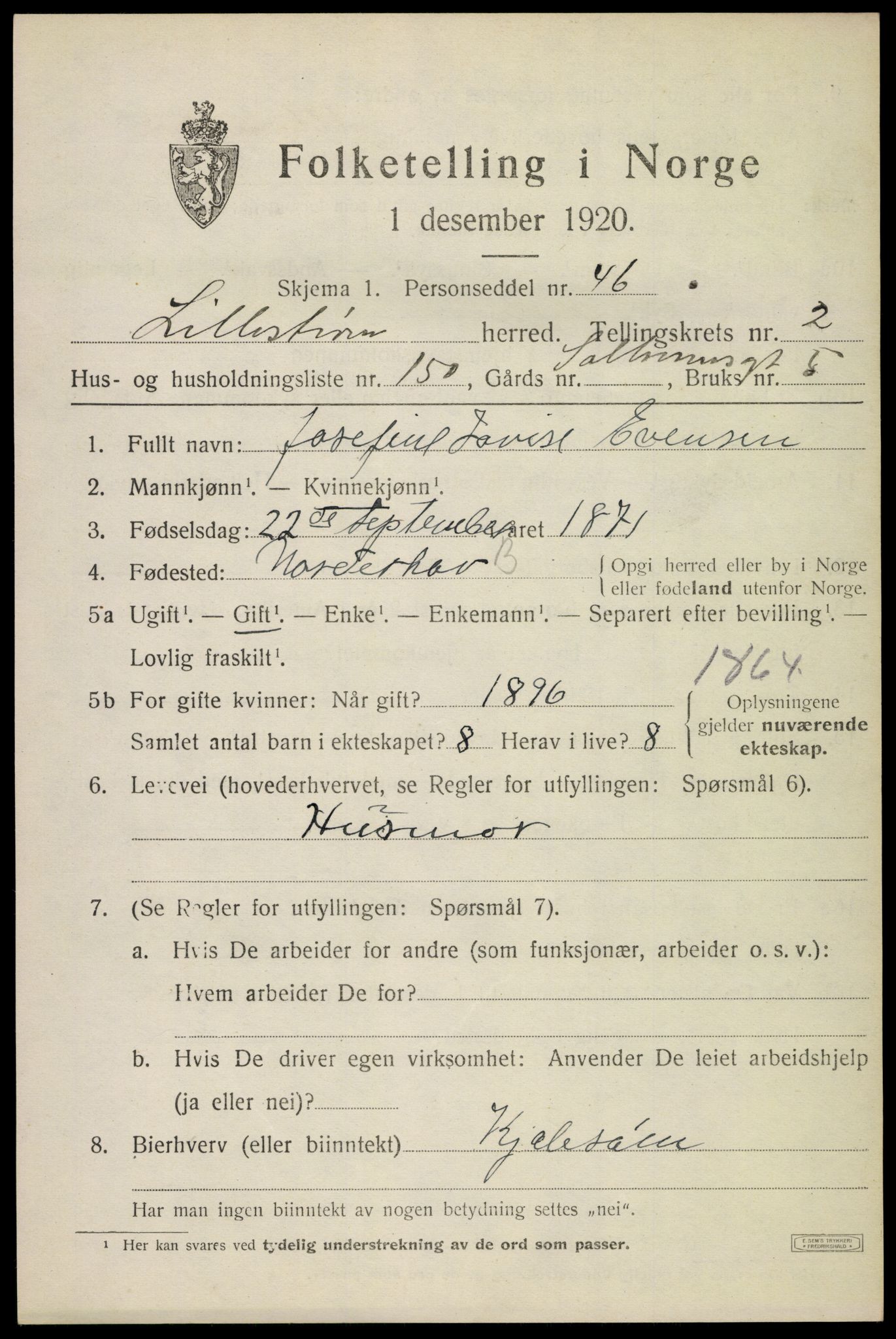 SAO, Folketelling 1920 for 0232 Lillestrøm herred, 1920, s. 7456