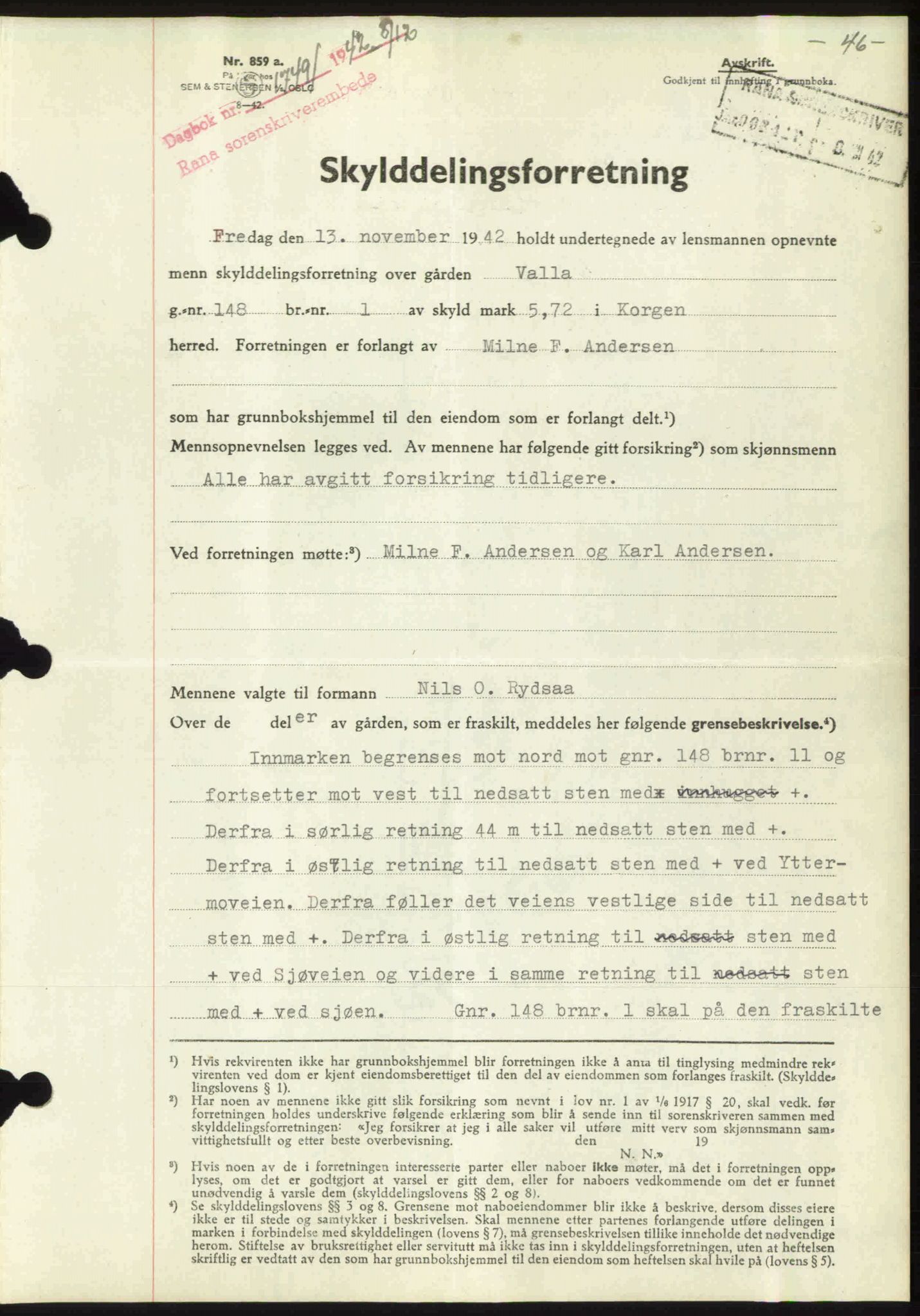 Rana sorenskriveri , SAT/A-1108/1/2/2C: Pantebok nr. A 10, 1942-1943, Dagboknr: 1749/1942