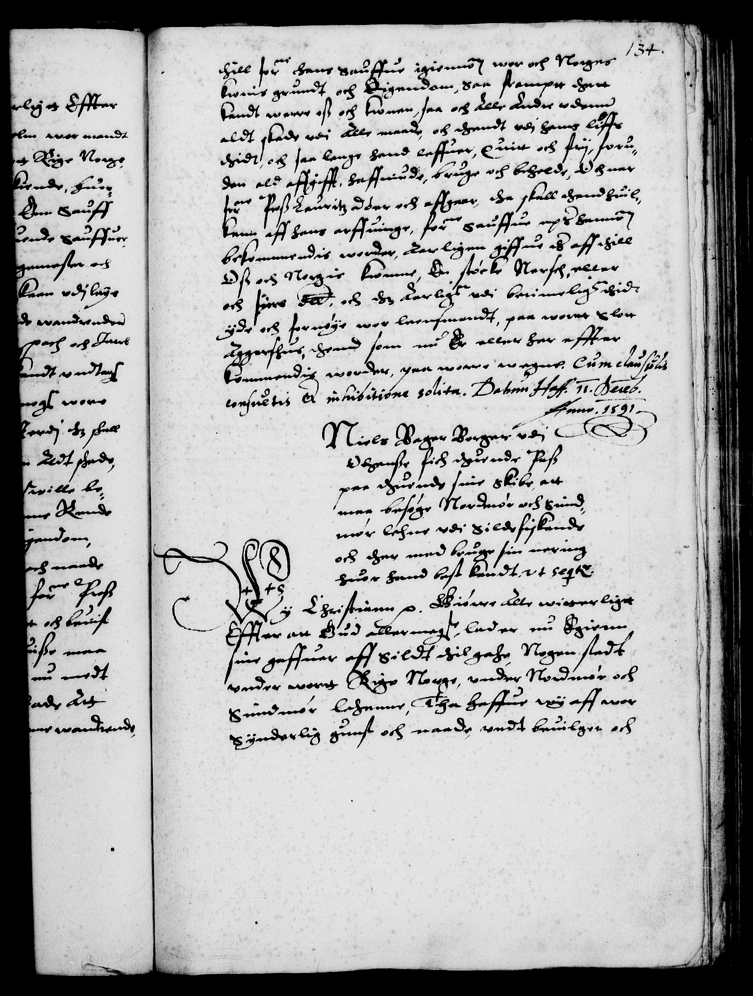 Danske Kanselli 1572-1799, RA/EA-3023/F/Fc/Fca/Fcaa/L0002: Norske registre (mikrofilm), 1588-1596, s. 134a