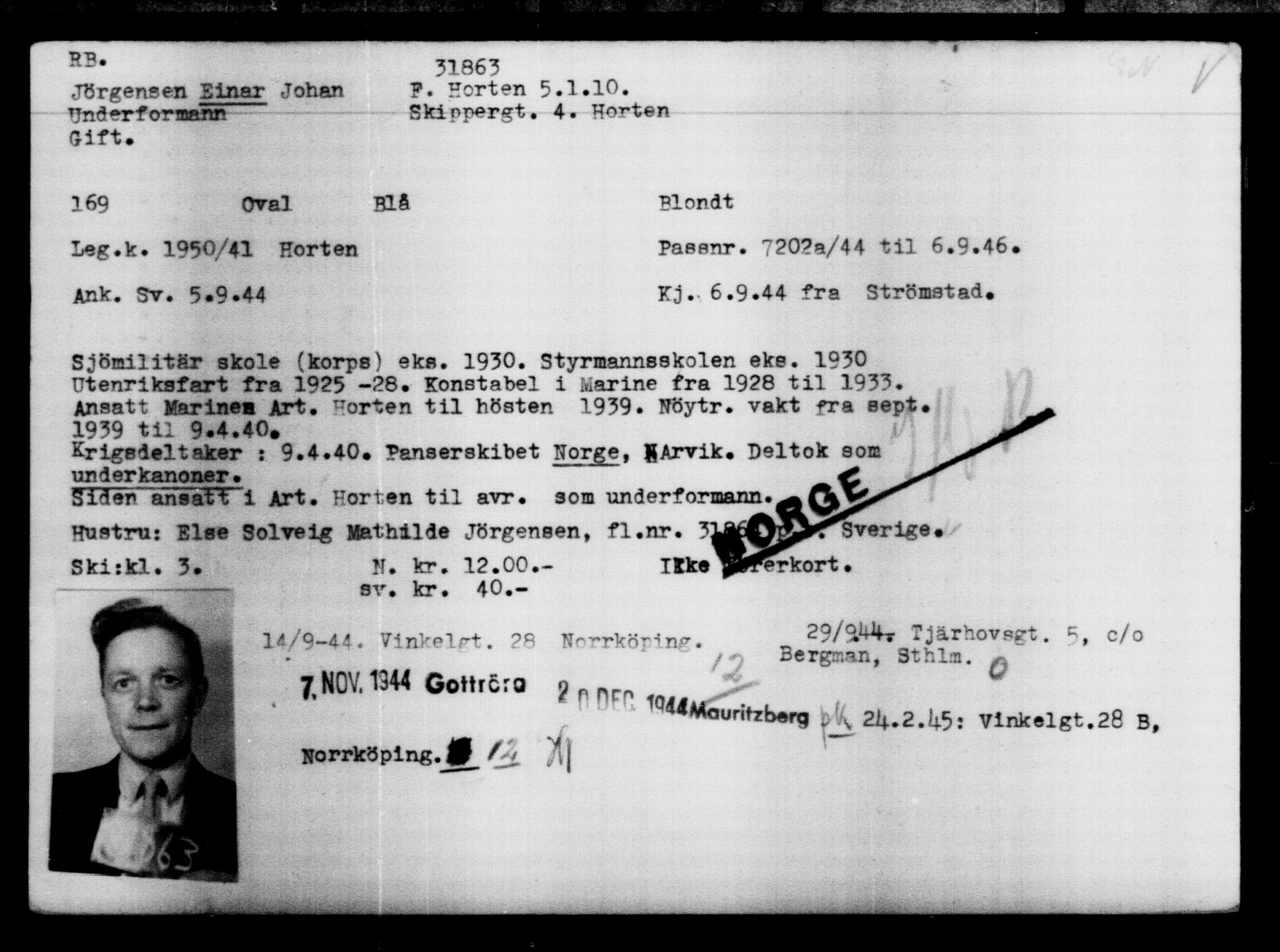 Den Kgl. Norske Legasjons Flyktningskontor, AV/RA-S-6753/V/Va/L0013: Kjesäterkartoteket.  Flyktningenr. 31500-34731, 1940-1945, s. 403