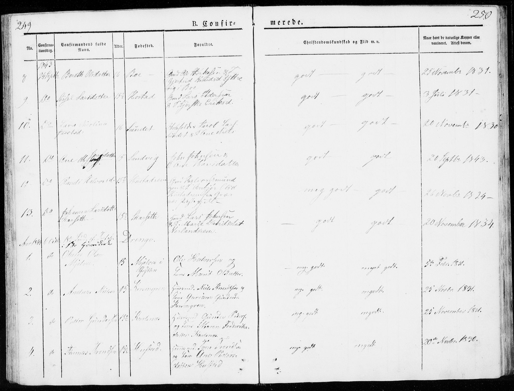 Ministerialprotokoller, klokkerbøker og fødselsregistre - Møre og Romsdal, AV/SAT-A-1454/566/L0766: Ministerialbok nr. 566A05, 1842-1851, s. 249-250