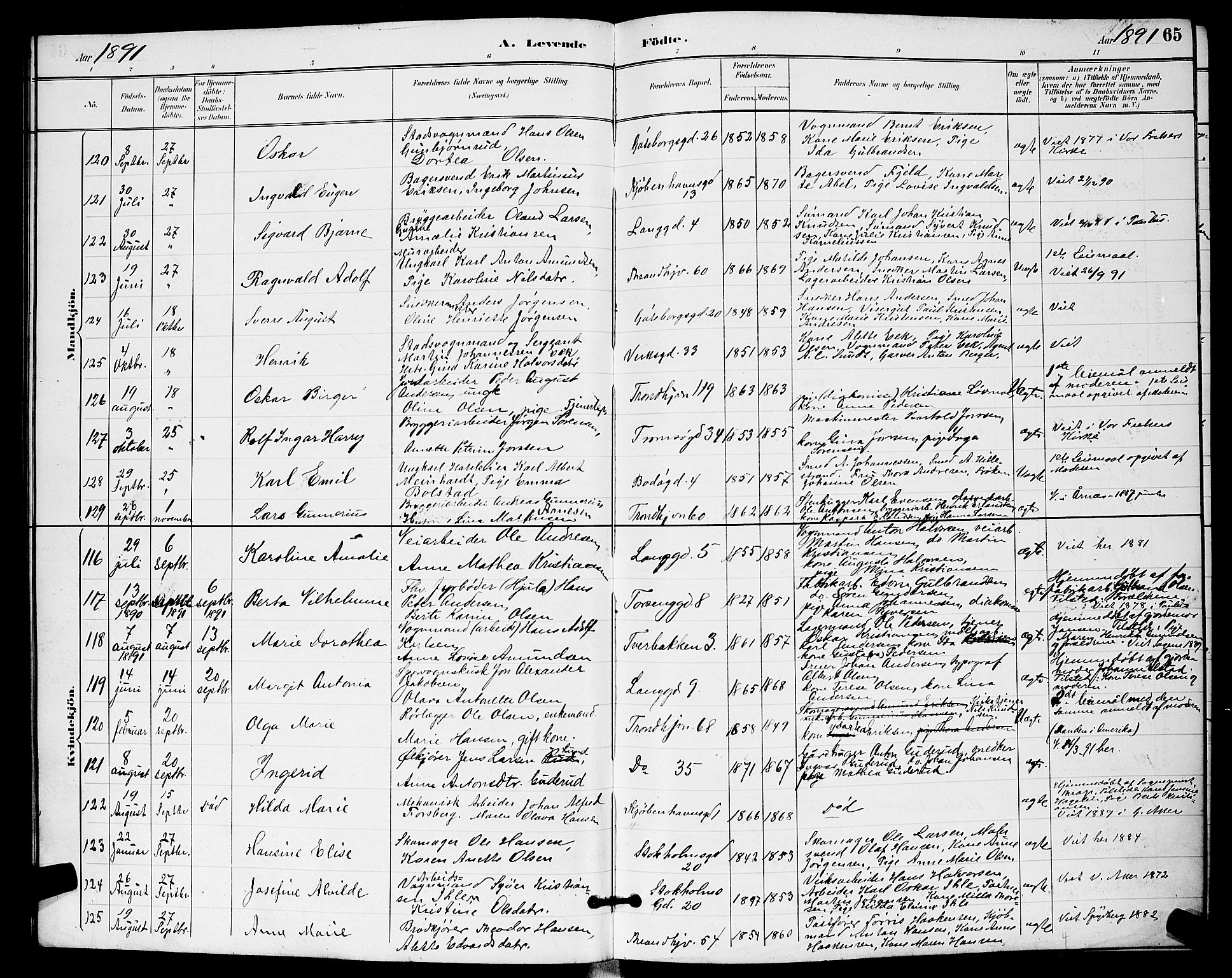 Petrus prestekontor Kirkebøker, AV/SAO-A-10872/G/Ga/L0002: Klokkerbok nr. 2, 1888-1899, s. 65