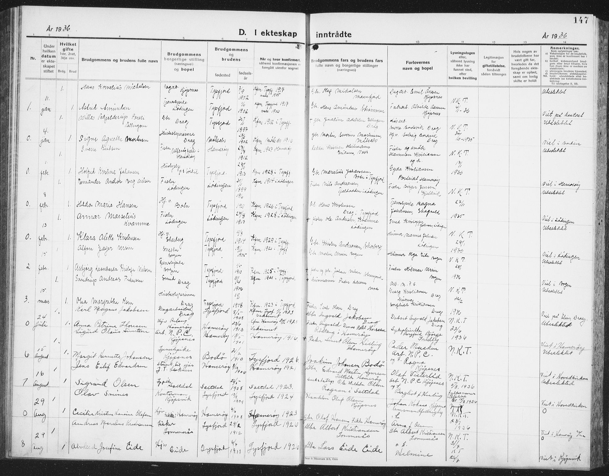 Ministerialprotokoller, klokkerbøker og fødselsregistre - Nordland, AV/SAT-A-1459/861/L0879: Klokkerbok nr. 861C05, 1926-1939, s. 147