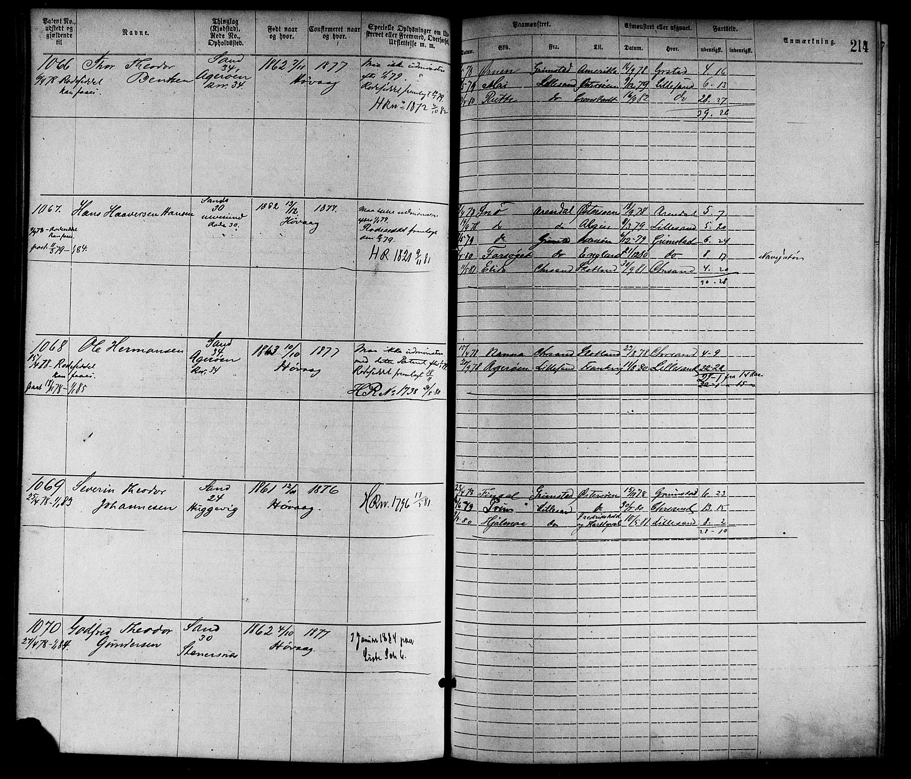 Lillesand mønstringskrets, SAK/2031-0014/F/Fa/L0004: Annotasjonsrulle nr 1-1920 med register, G-1, 1869-1891, s. 240