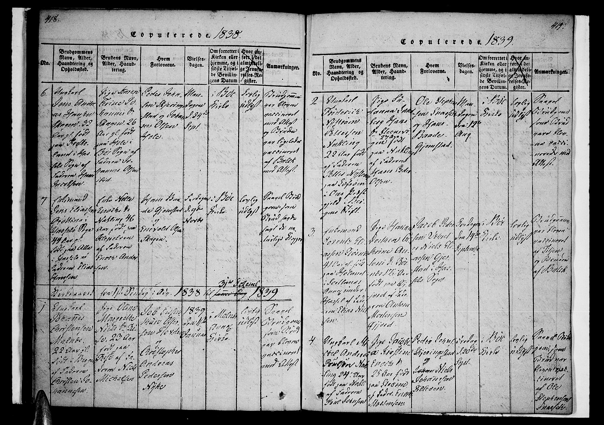 Ministerialprotokoller, klokkerbøker og fødselsregistre - Nordland, AV/SAT-A-1459/891/L1298: Ministerialbok nr. 891A03, 1820-1840, s. 418-419