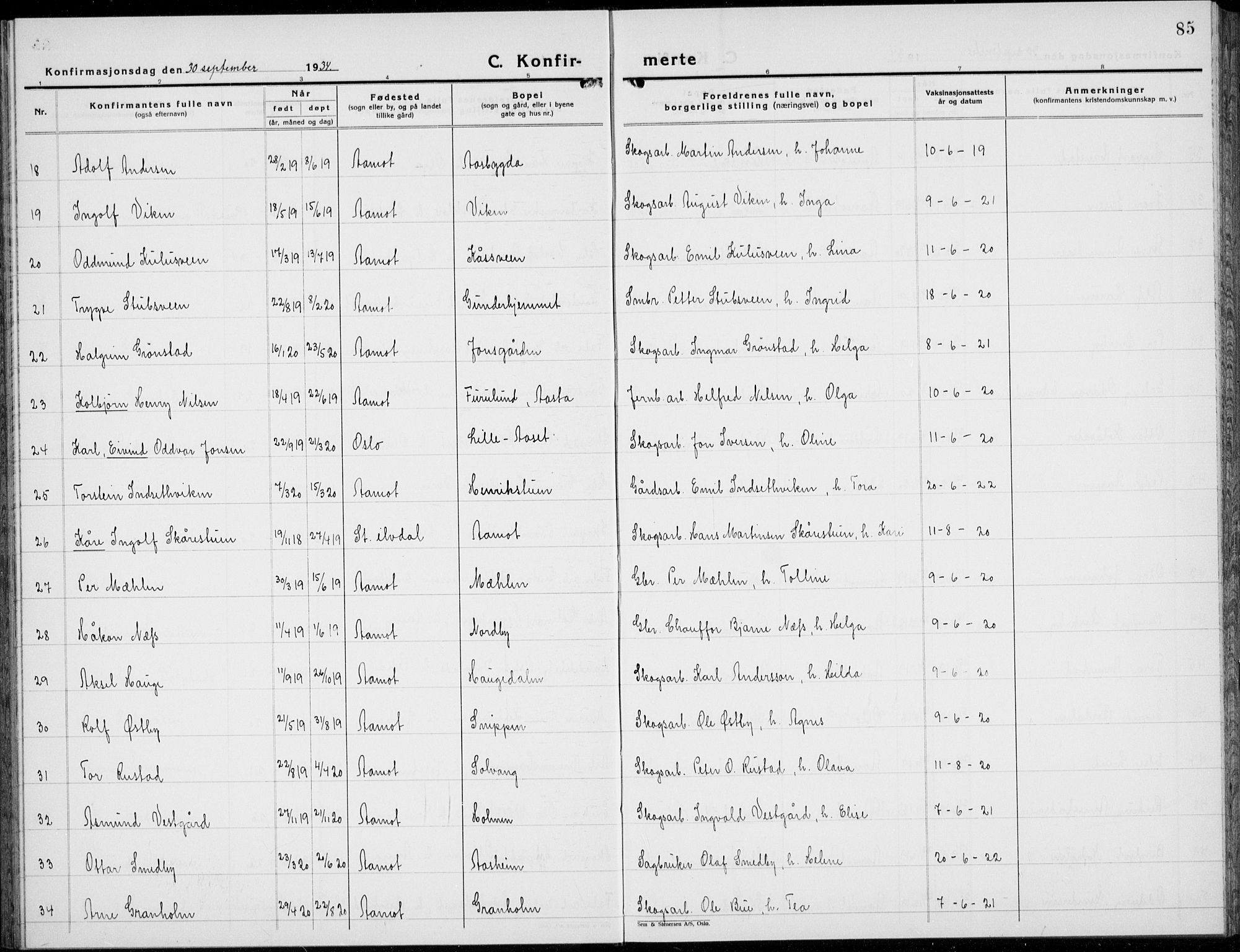 Åmot prestekontor, Hedmark, SAH/PREST-056/H/Ha/Hab/L0006: Klokkerbok nr. 6, 1930-1937, s. 85