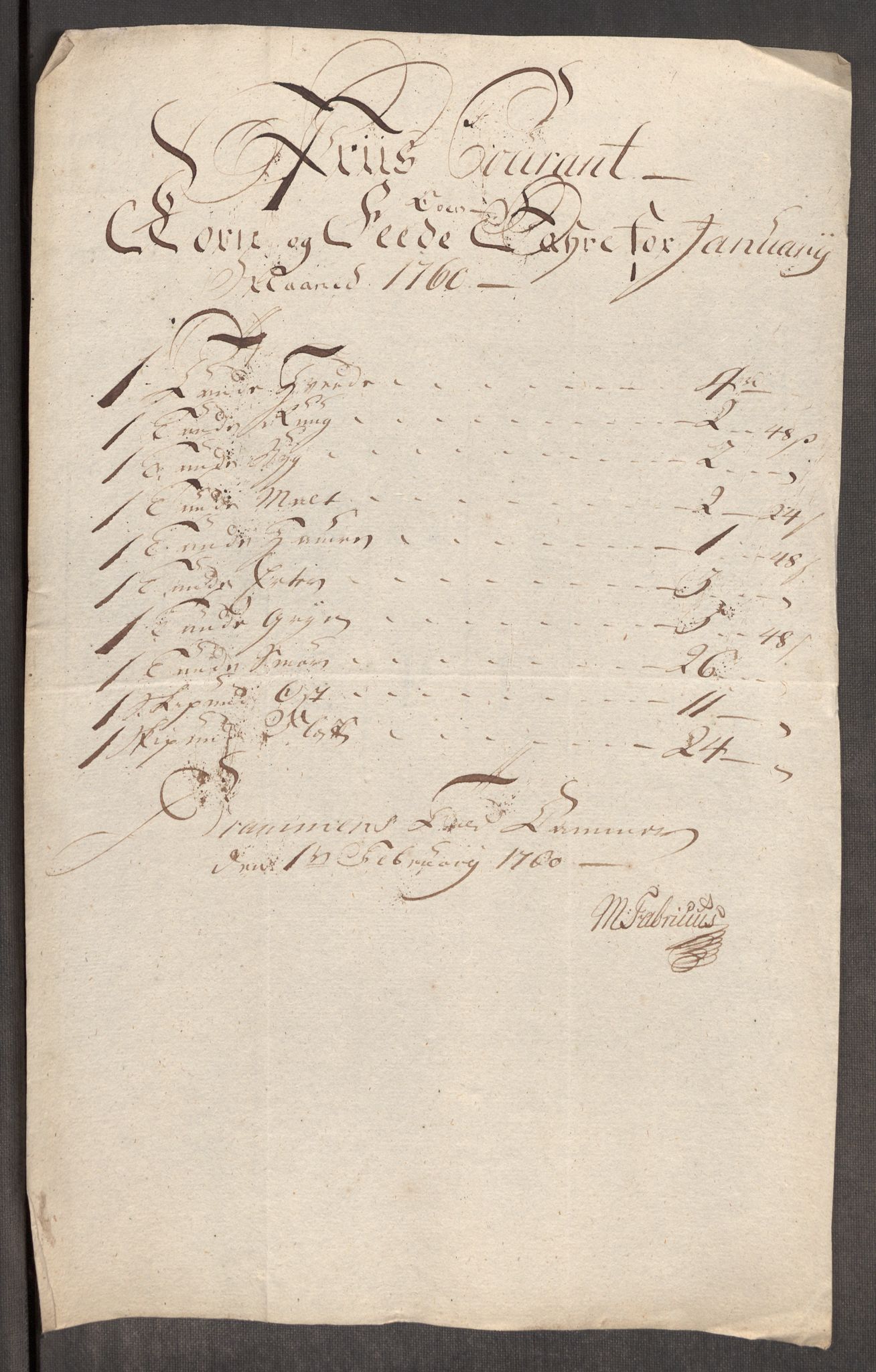 RA, Rentekammeret inntil 1814, Realistisk ordnet avdeling, Oe/L0006: [Ø1]: Priskuranter, 1758-1760, s. 756