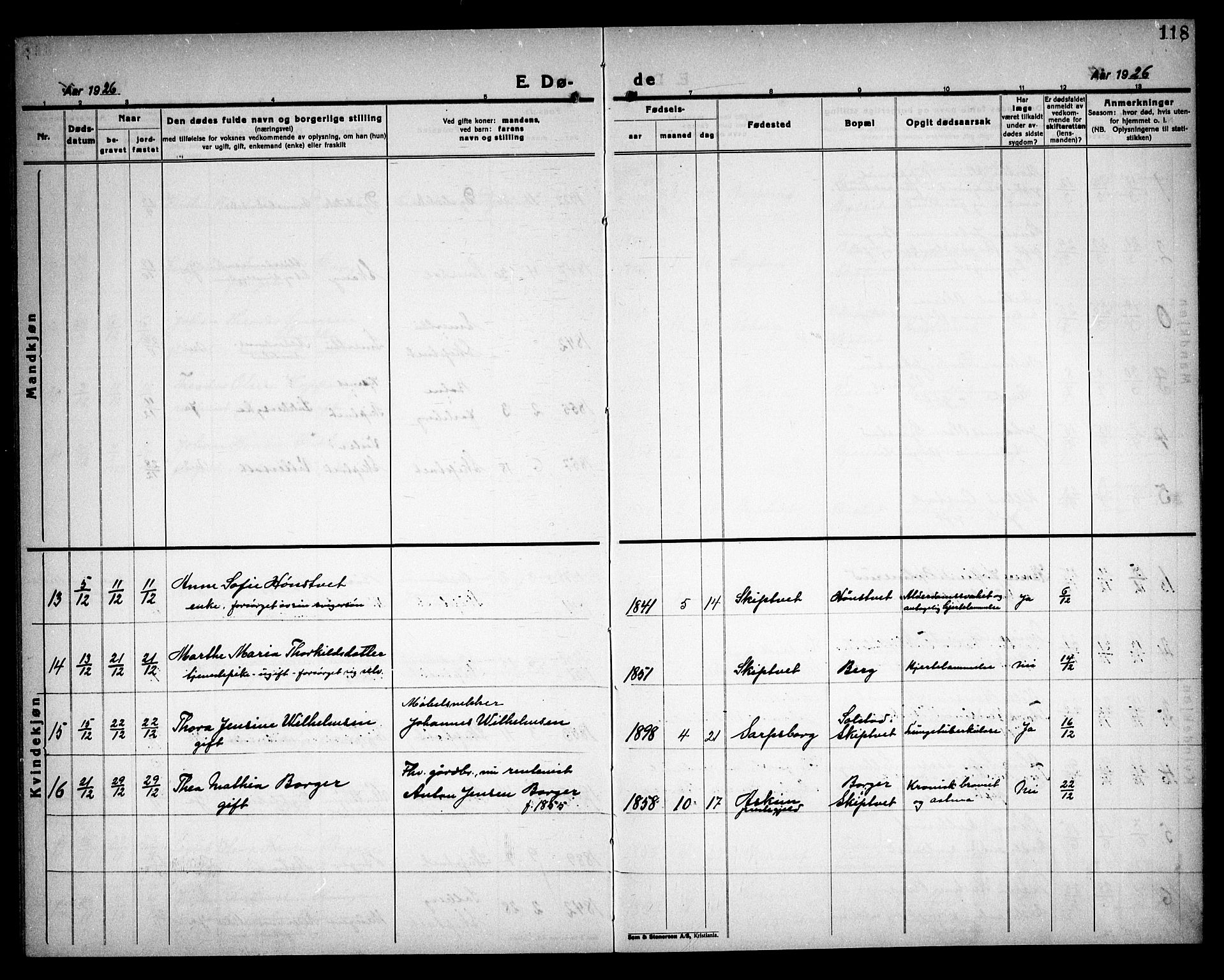 Skiptvet prestekontor Kirkebøker, AV/SAO-A-20009/G/Ga/L0004: Klokkerbok nr. 4, 1925-1934, s. 118