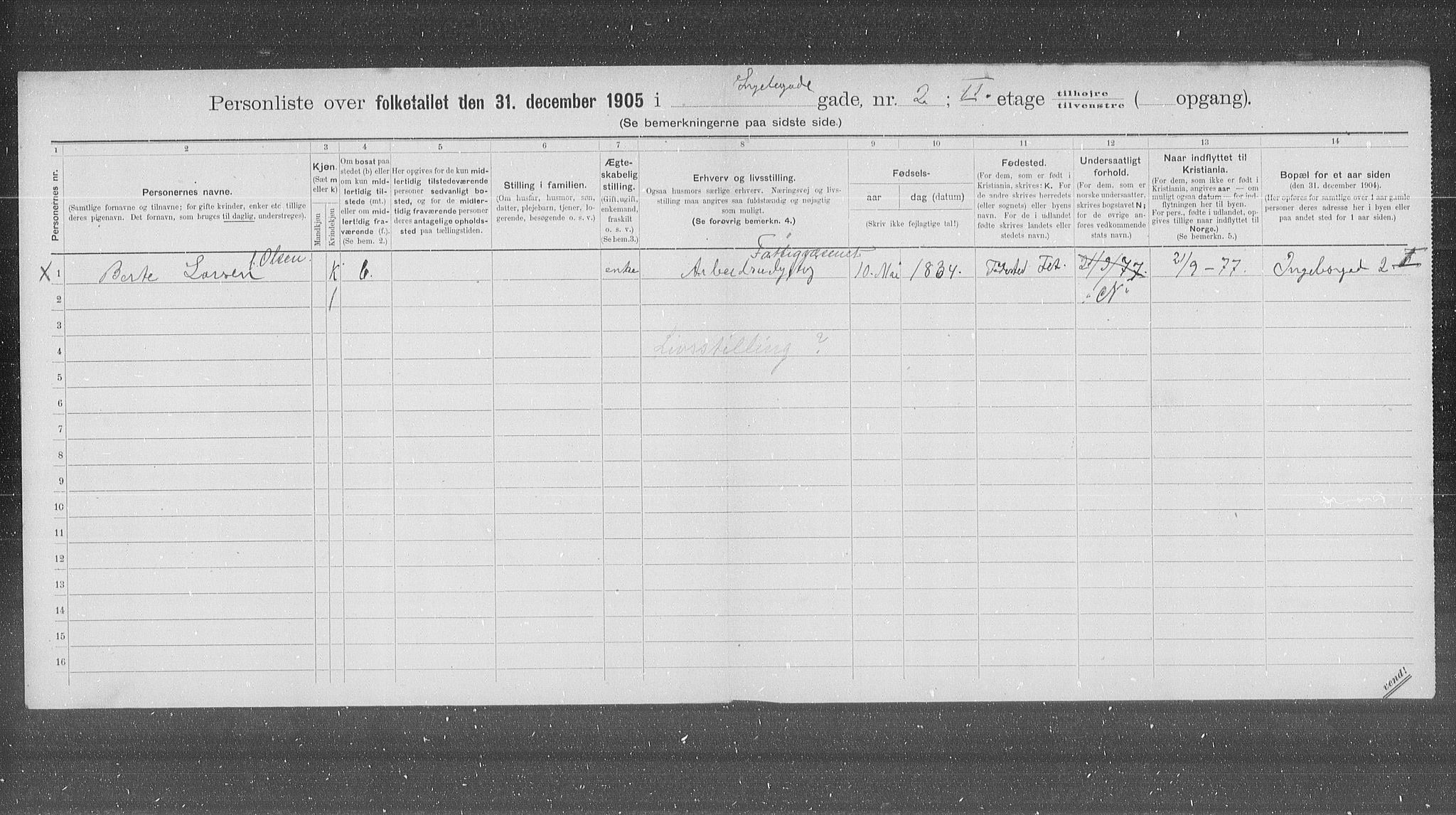 OBA, Kommunal folketelling 31.12.1905 for Kristiania kjøpstad, 1905, s. 23037