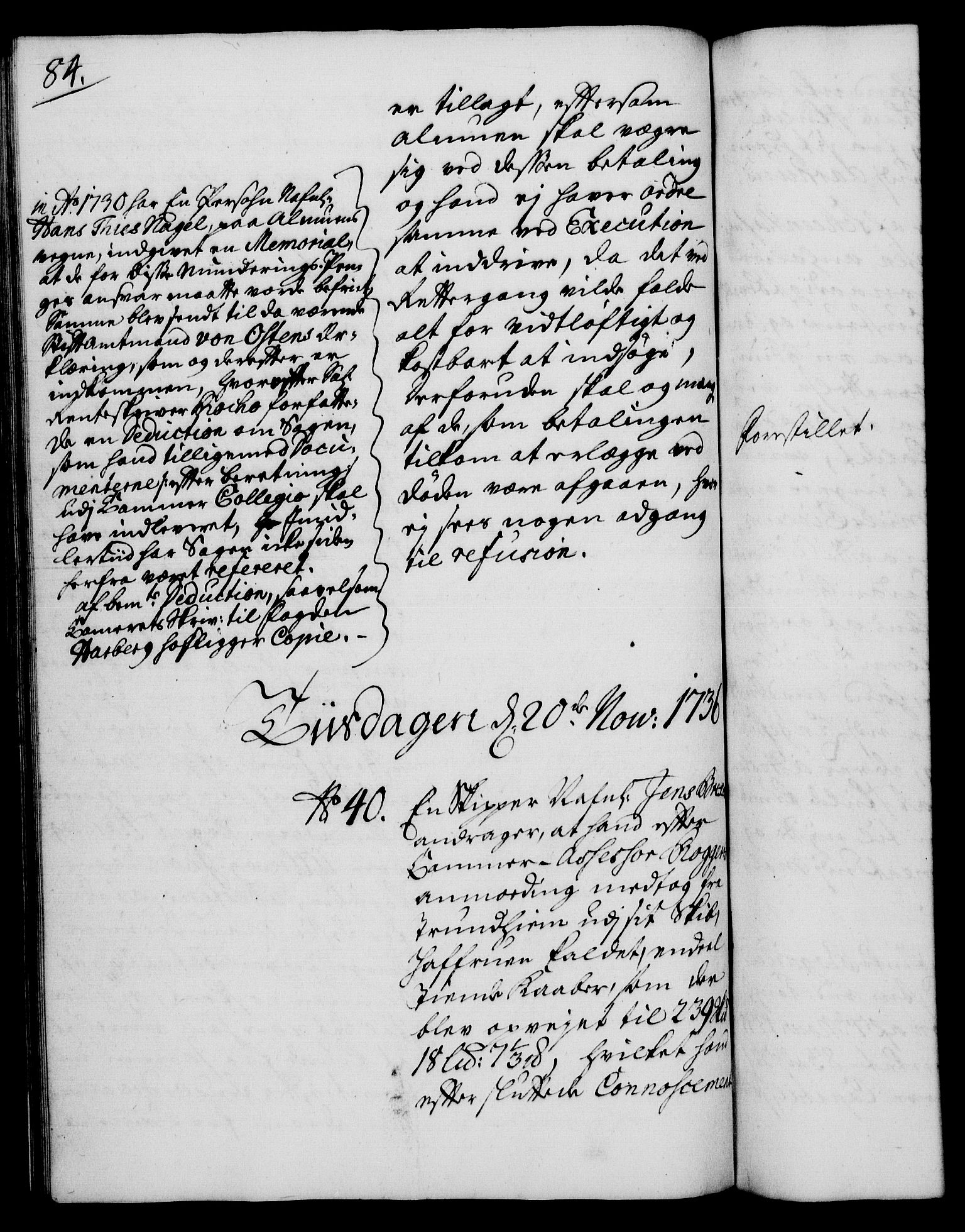 Rentekammeret, Kammerkanselliet, AV/RA-EA-3111/G/Gh/Gha/L0019: Norsk ekstraktmemorialprotokoll (merket RK 53.64), 1736-1737, s. 84