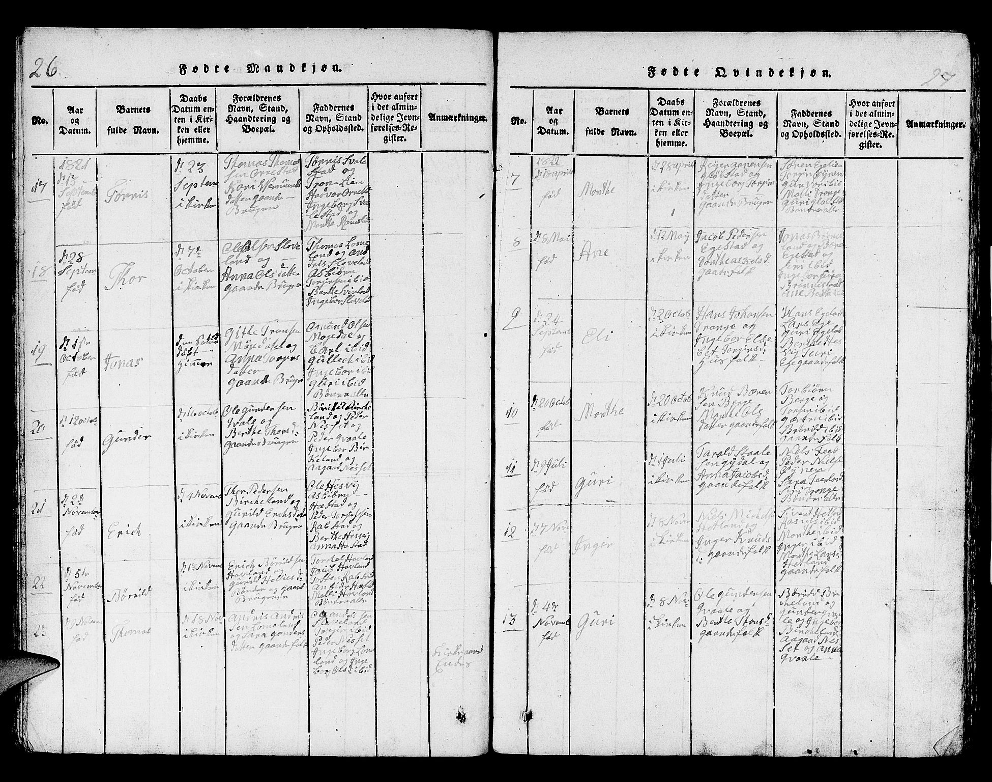 Helleland sokneprestkontor, AV/SAST-A-101810: Klokkerbok nr. B 1, 1815-1841, s. 26-27