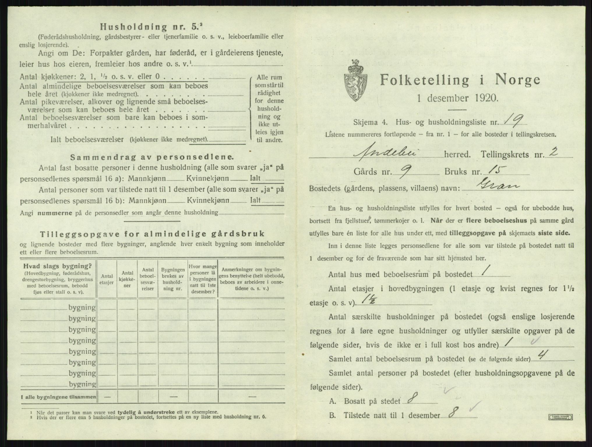 SAKO, Folketelling 1920 for 0719 Andebu herred, 1920, s. 164