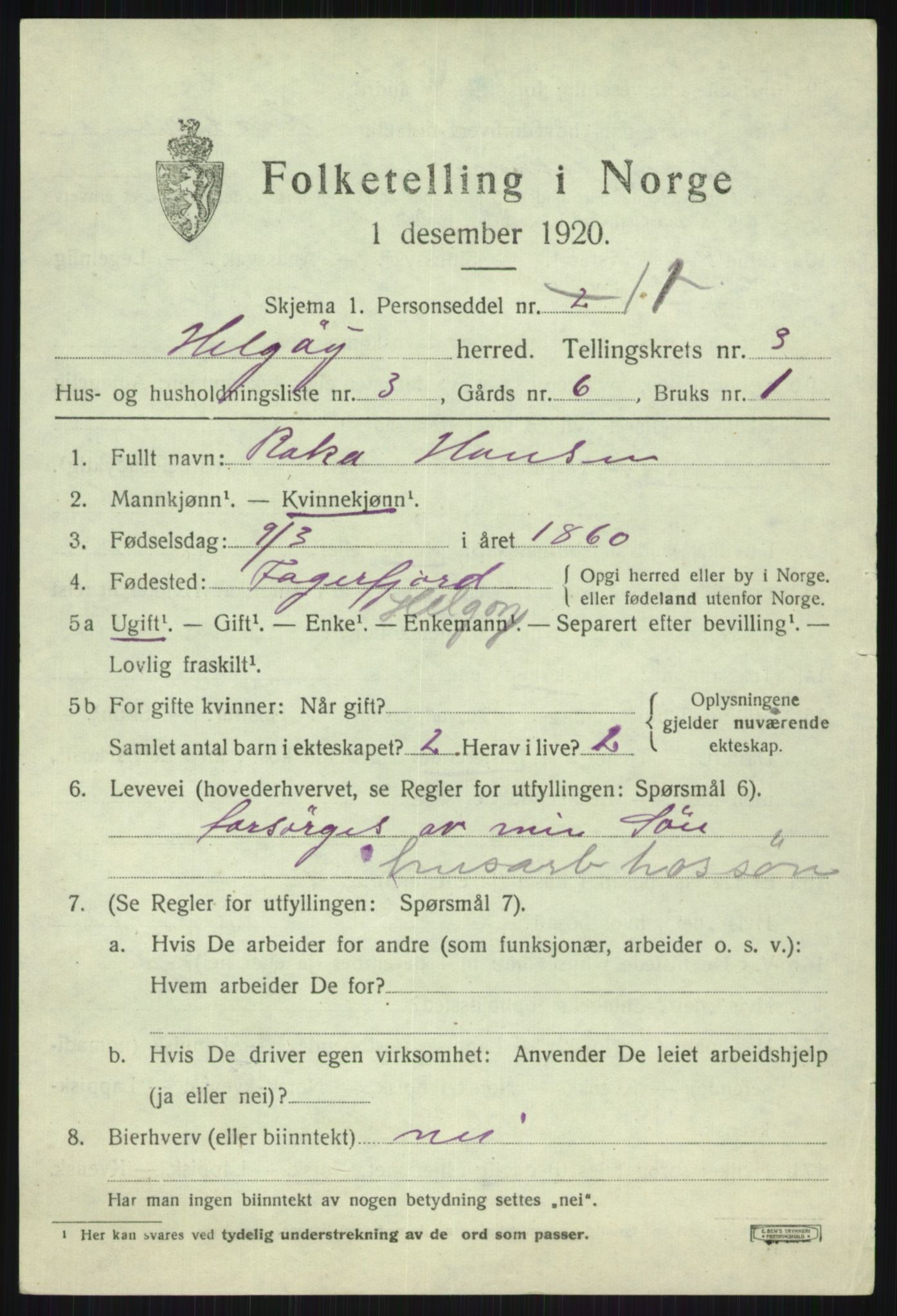 SATØ, Folketelling 1920 for 1935 Helgøy herred, 1920, s. 1429