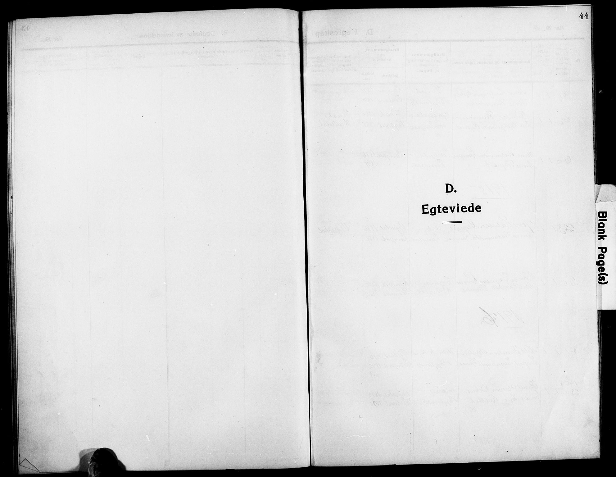 Bygland sokneprestkontor, AV/SAK-1111-0006/F/Fb/Fbd/L0003: Klokkerbok nr. B 3, 1910-1926, s. 44