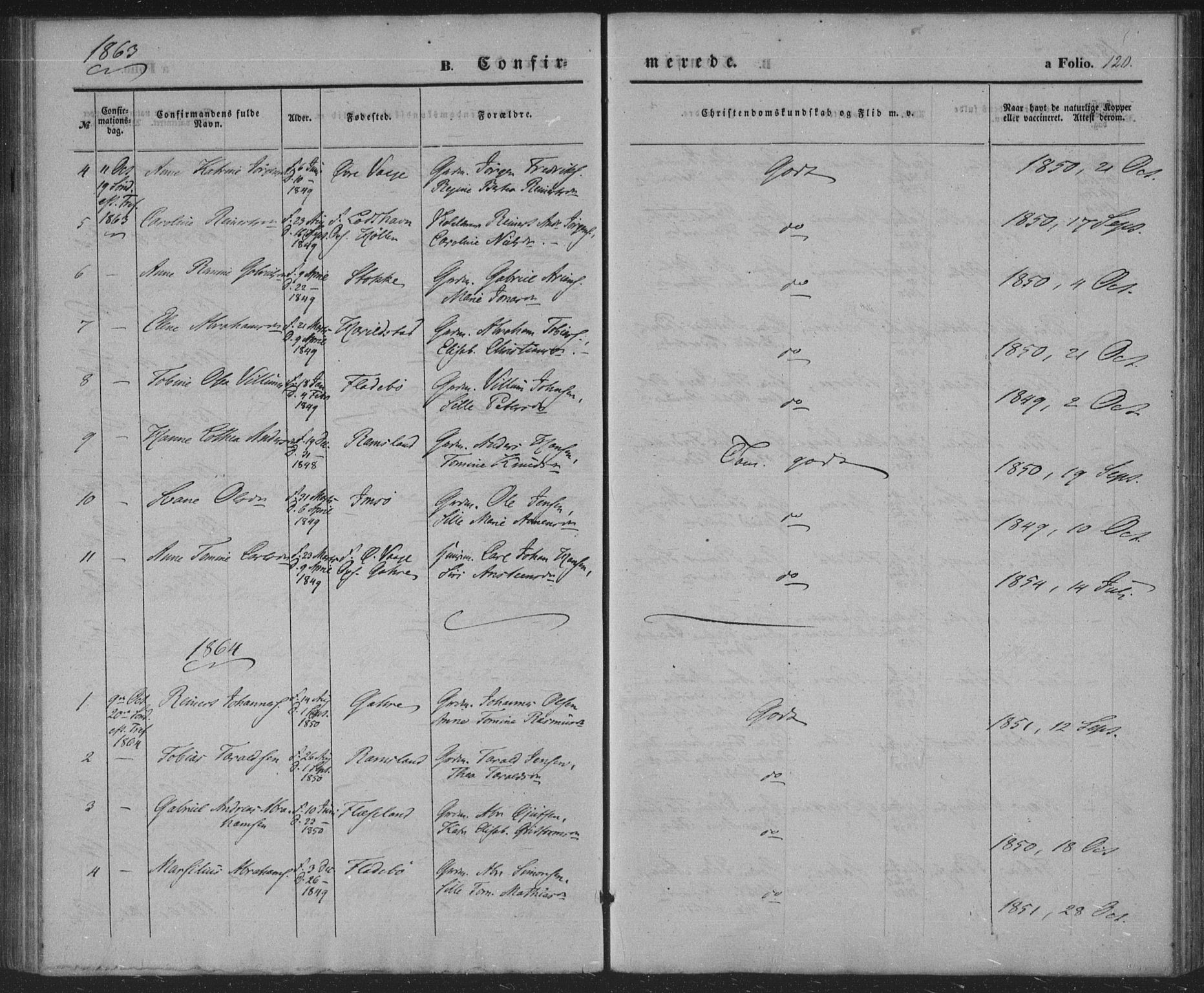 Sør-Audnedal sokneprestkontor, SAK/1111-0039/F/Fa/Faa/L0002: Ministerialbok nr. A 2, 1848-1867, s. 120