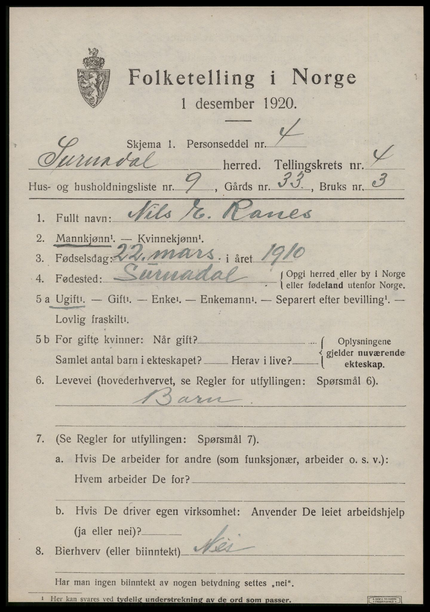 SAT, Folketelling 1920 for 1566 Surnadal herred, 1920, s. 3177
