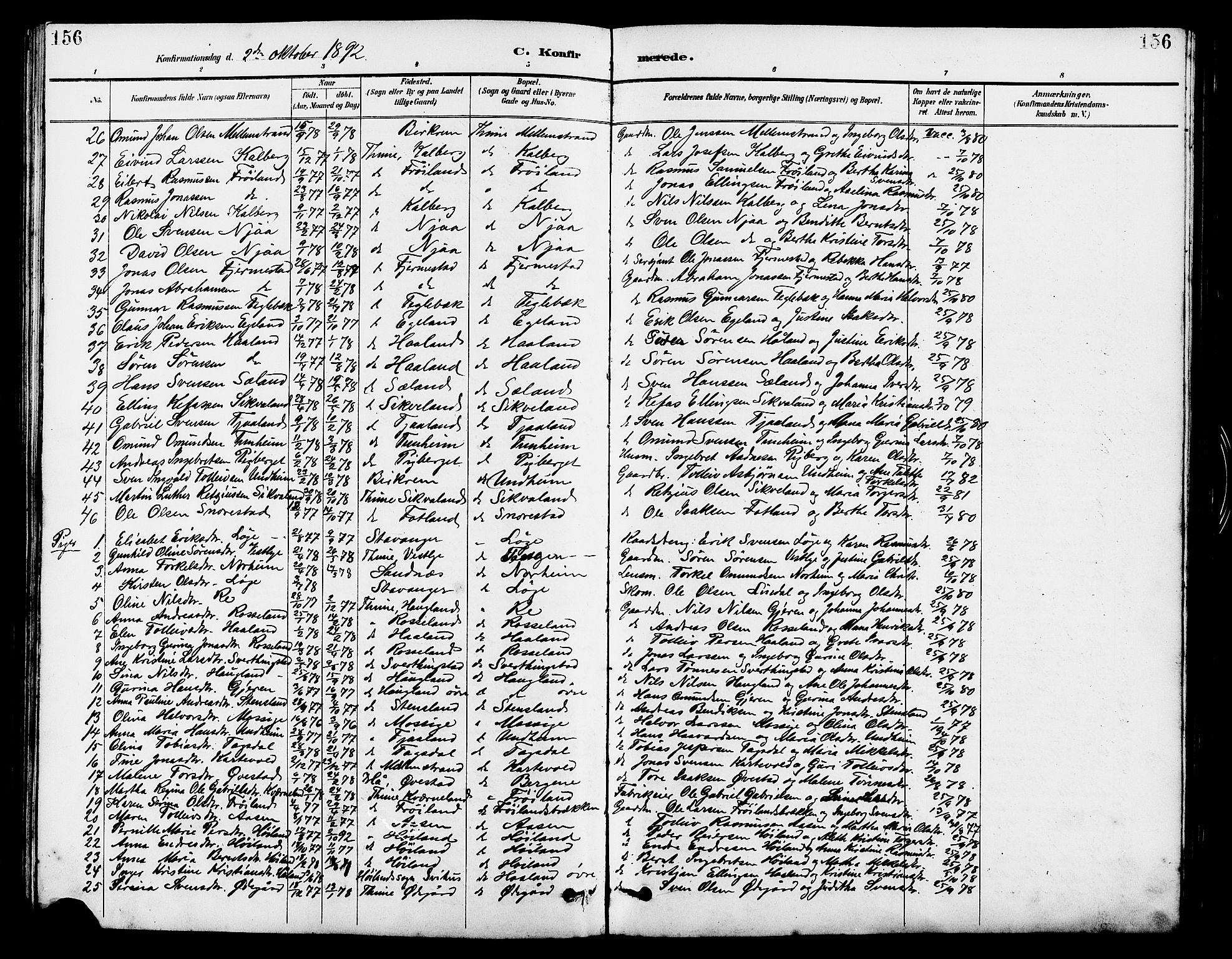 Lye sokneprestkontor, AV/SAST-A-101794/001/30BB/L0007: Klokkerbok nr. B 8, 1889-1909, s. 156