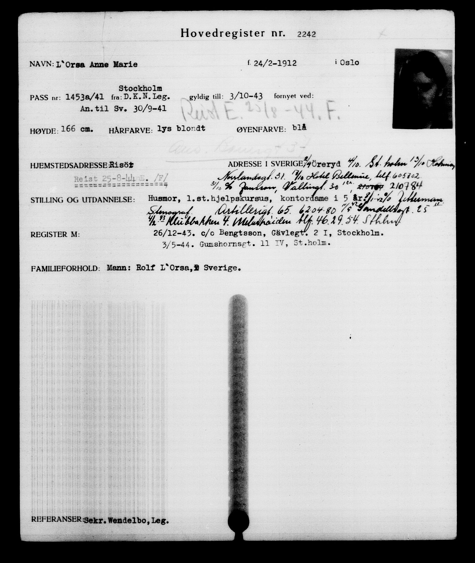 Utenriksstasjonene, Legasjonen i Stockholm, Flyktningkontoret, AV/RA-S-6753/V/Va/L0003: Kjesäterkartoteket, flyktninger med registreringsnr. 2001-3495, 1940-1945, s. 336