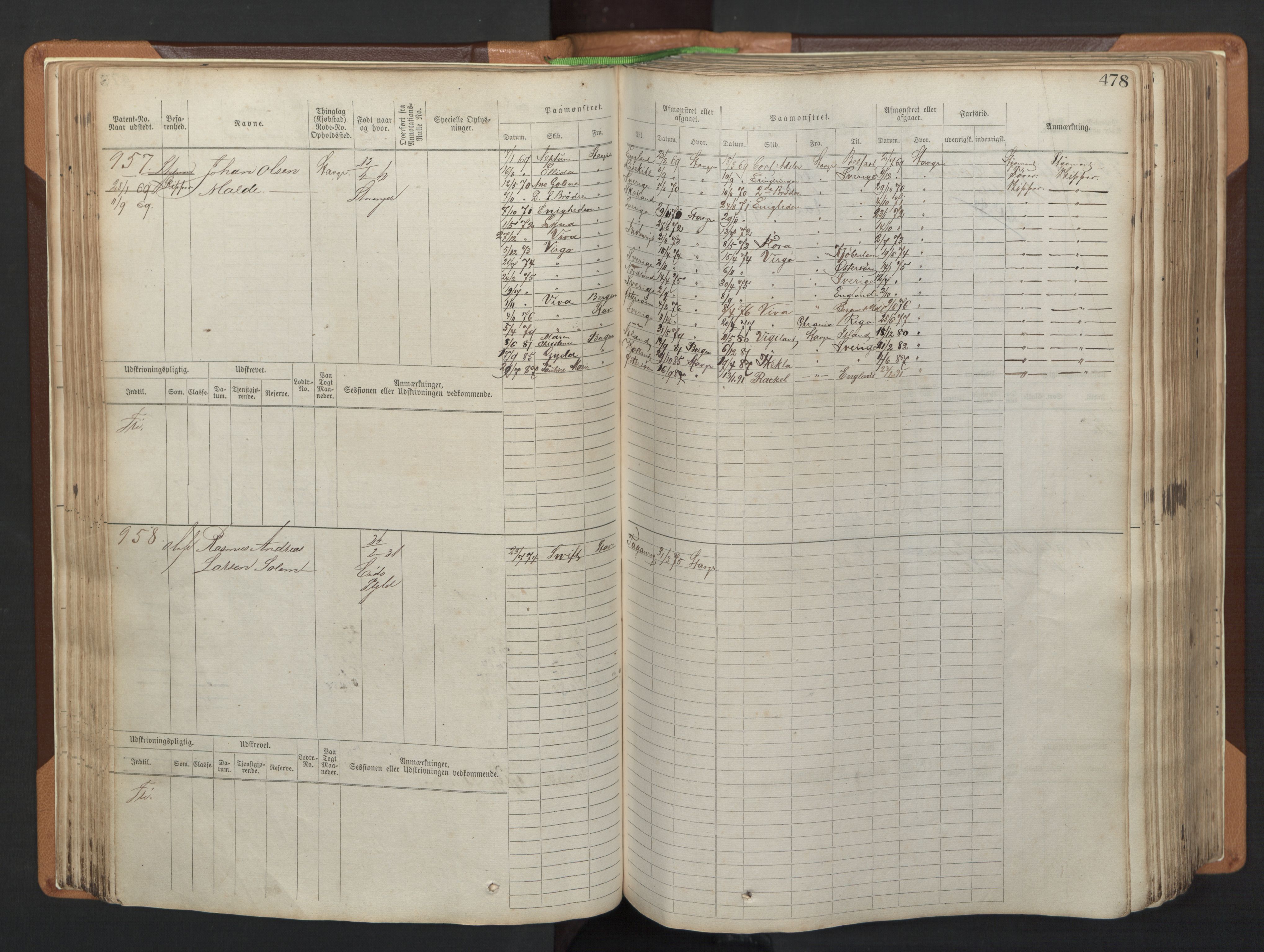 Stavanger sjømannskontor, AV/SAST-A-102006/F/Fb/Fbb/L0005: Sjøfartshovedrulle, patentnr. 793-1606 (del 2), 1869-1880, s. 88