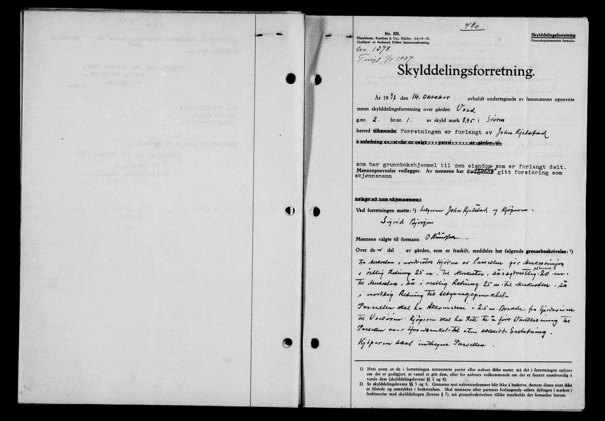 Gauldal sorenskriveri, SAT/A-0014/1/2/2C/L0047: Pantebok nr. 50-51, 1937-1937, Dagboknr: 1378/1937
