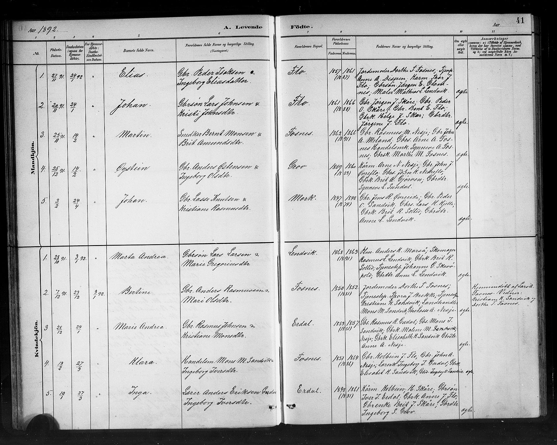 Stryn Sokneprestembete, AV/SAB-A-82501: Klokkerbok nr. C 3, 1881-1905, s. 41
