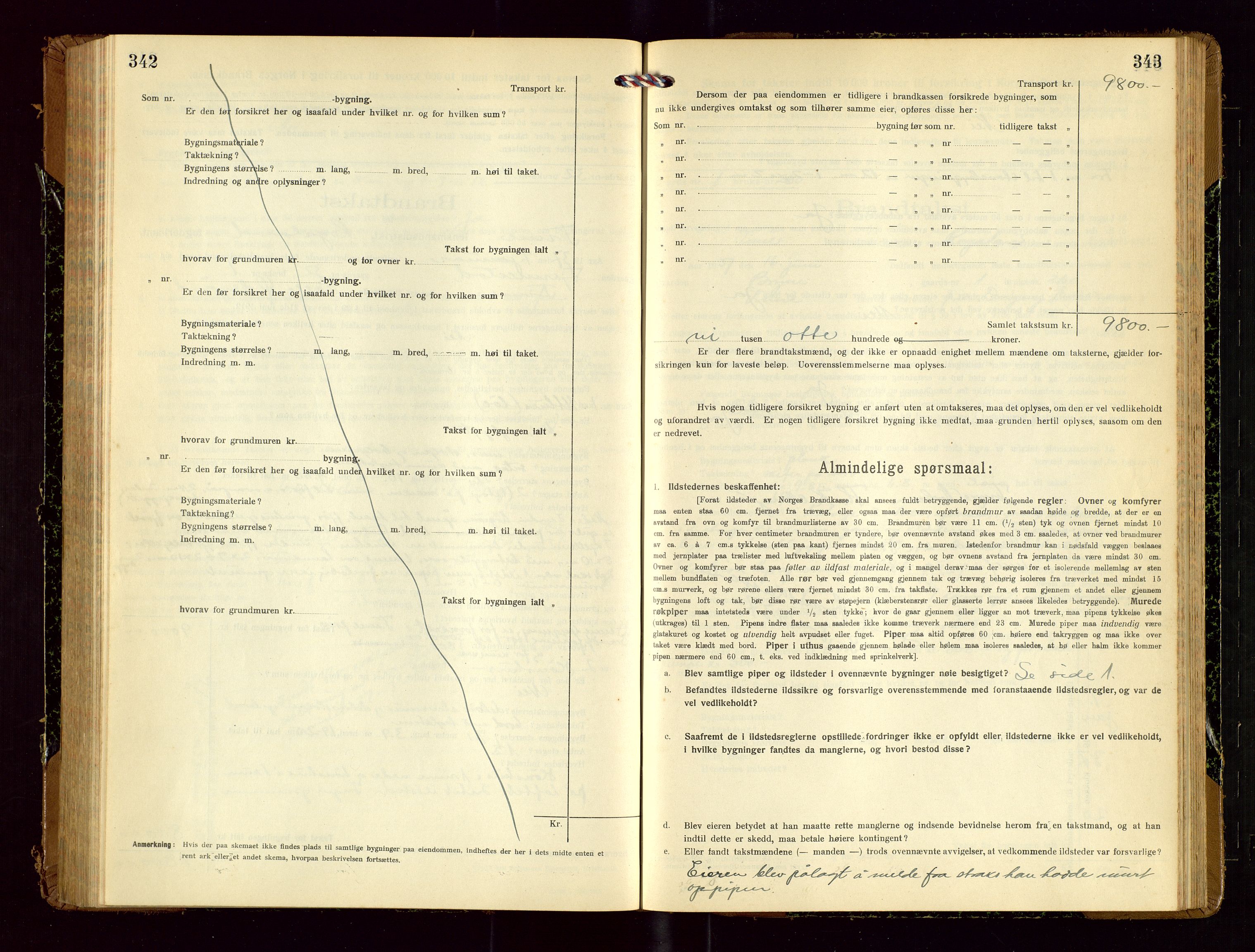 Time lensmannskontor, SAST/A-100420/Gob/L0002: Branntakstprotokoll, 1919-1952, s. 342-343
