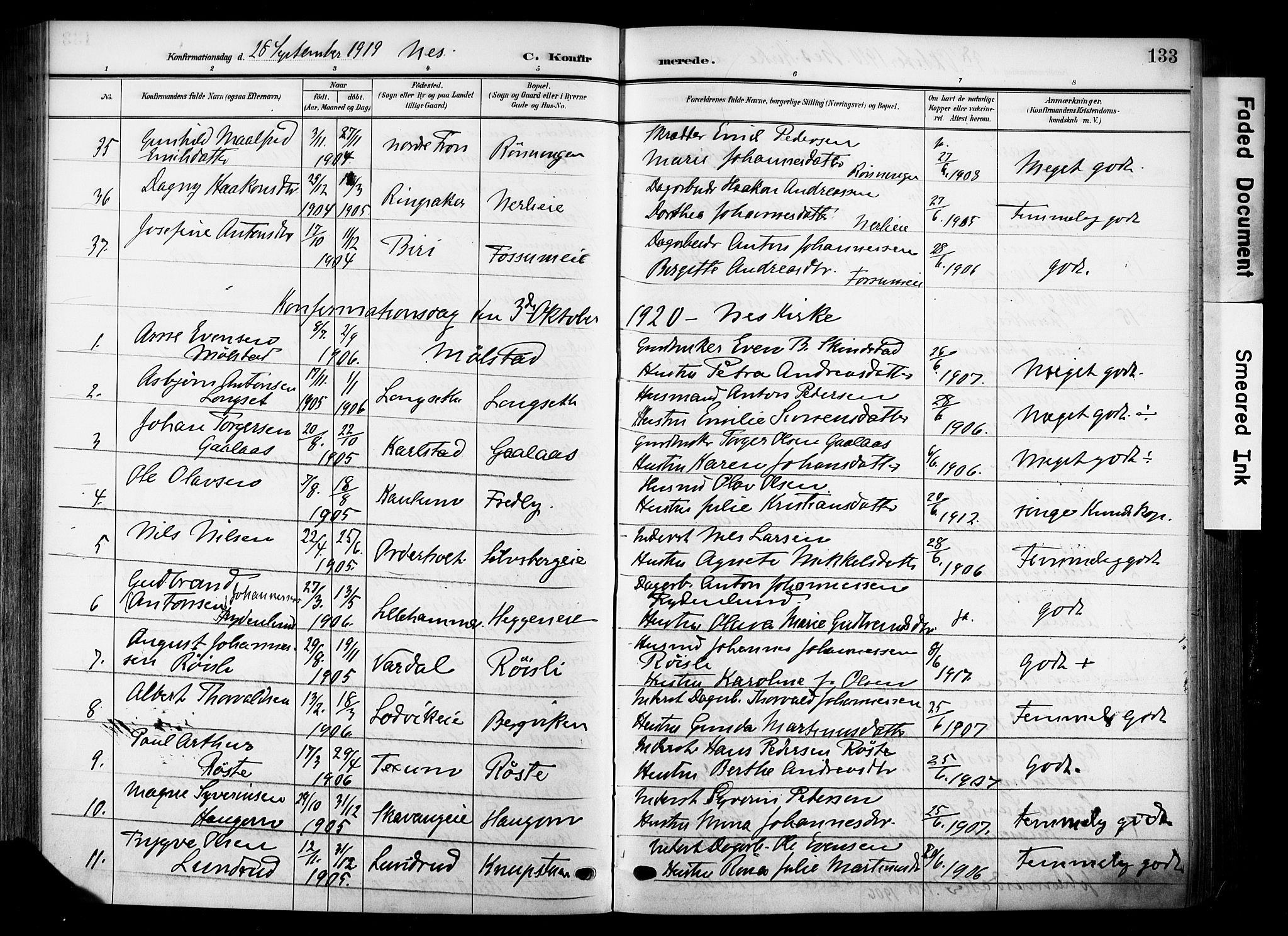 Nes prestekontor, Hedmark, AV/SAH-PREST-020/K/Ka/L0014: Ministerialbok nr. 14, 1906-1929, s. 133