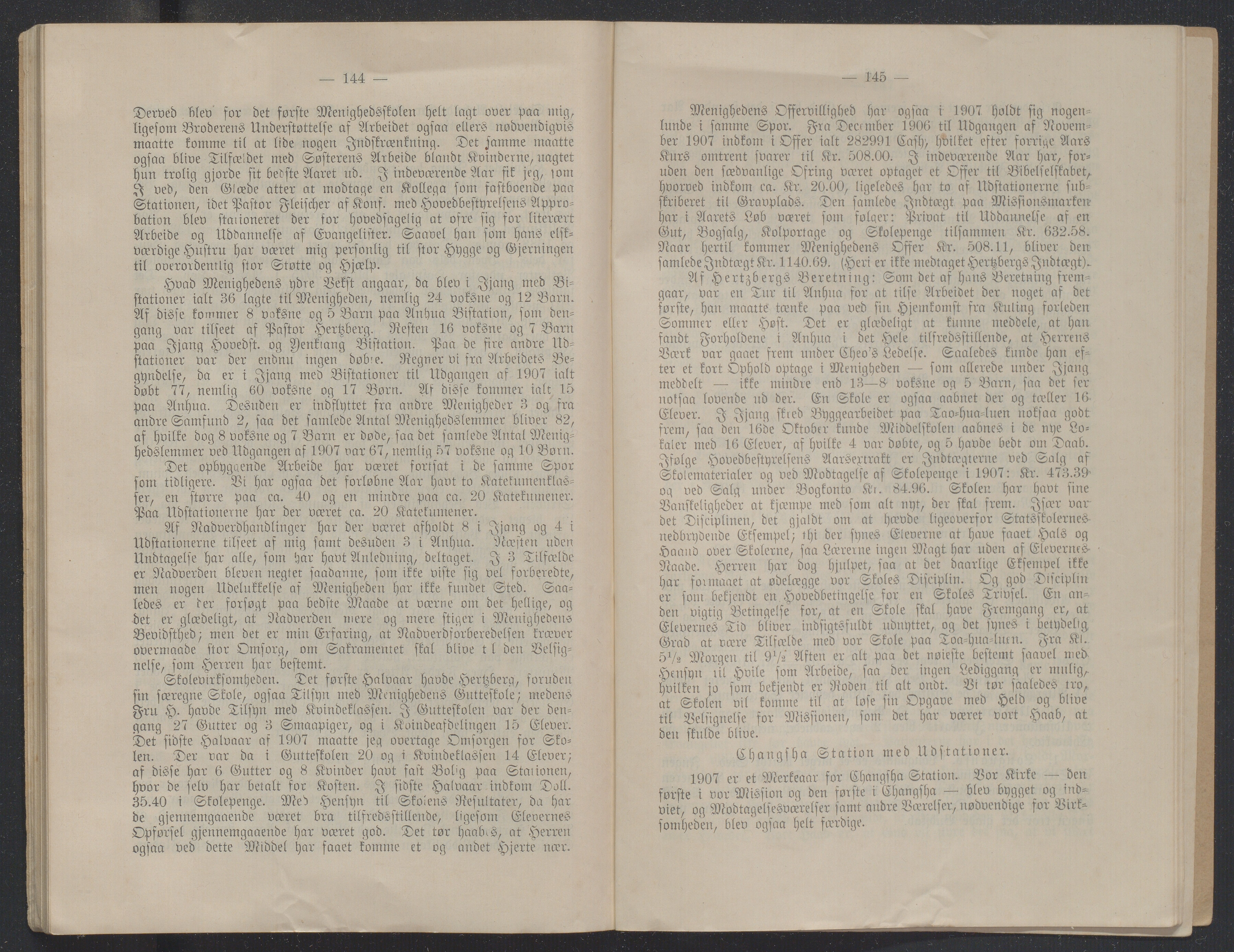 Det Norske Misjonsselskap - hovedadministrasjonen, VID/MA-A-1045/D/Db/Dba/L0340/0008: Beretninger, Bøker, Skrifter o.l   / Årsberetninger. Heftet. 66. , 1907, s. 144-145